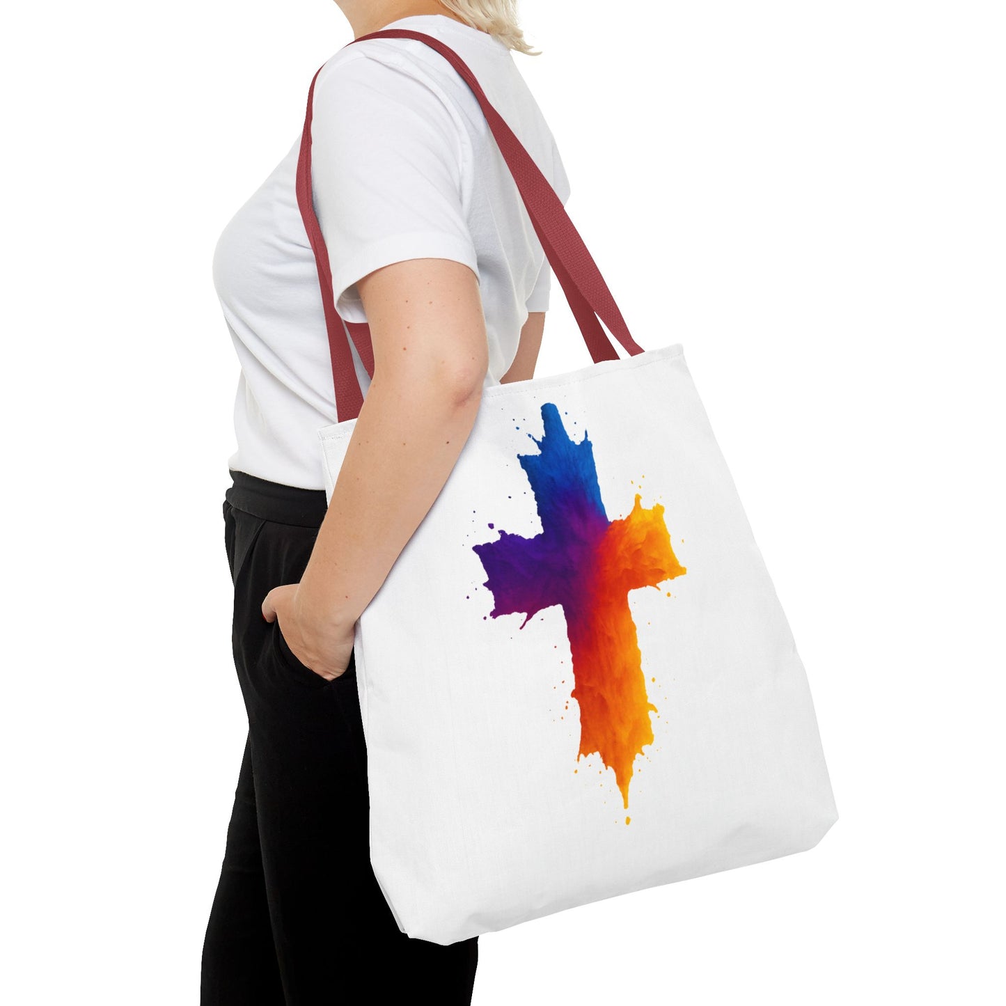 Watercolor Cross Tote Bag, Faith Tote, Christian Gift Bag, Religious Art Shoulder Bag, Inspirational Everyday Carry, Spiritual Cross Design Tote