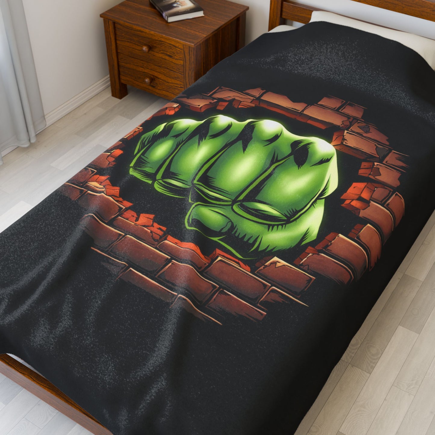Plush Blanket Green Fist Smash Design, Green Throw, Green Comic Blanket, Geeky Decor