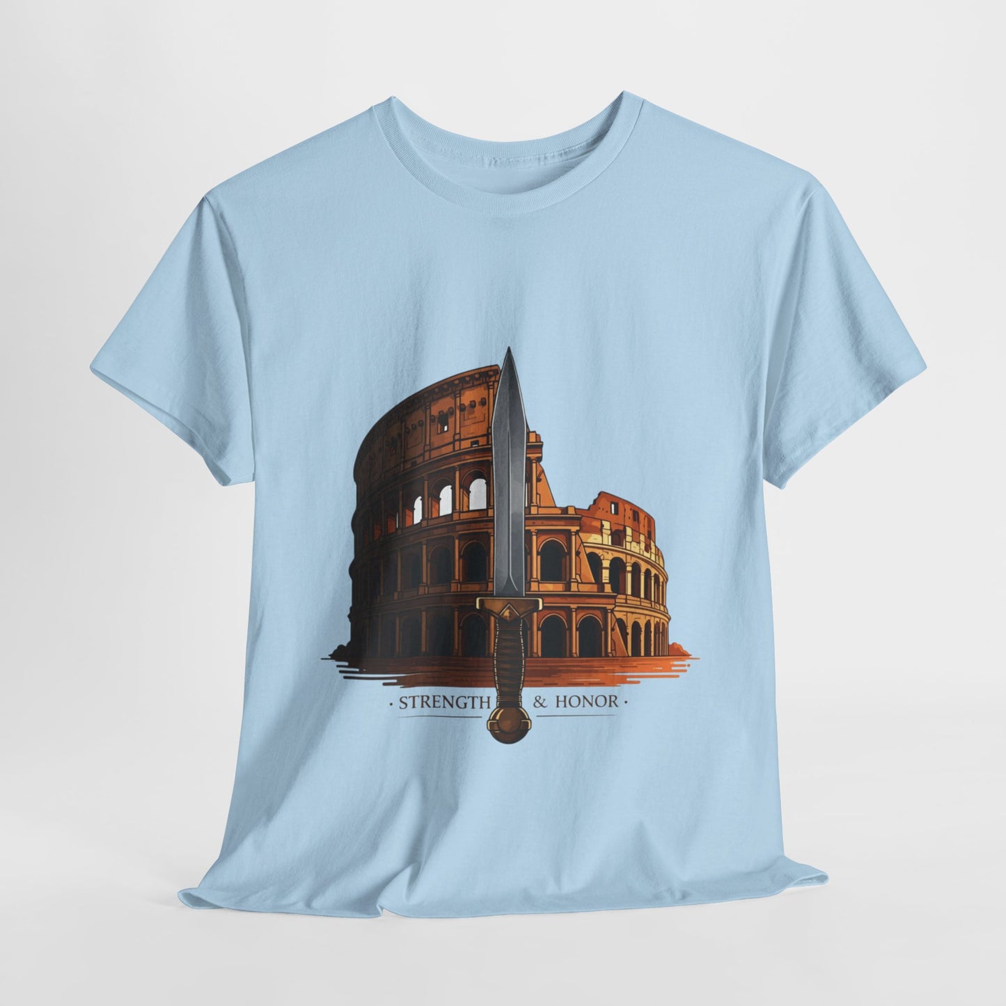 Strength & Honor Gladiator Shirt – Roman Colosseum Sword Graphic Tee – Ancient Rome History T-Shirt for Gladiator & Travel Fans