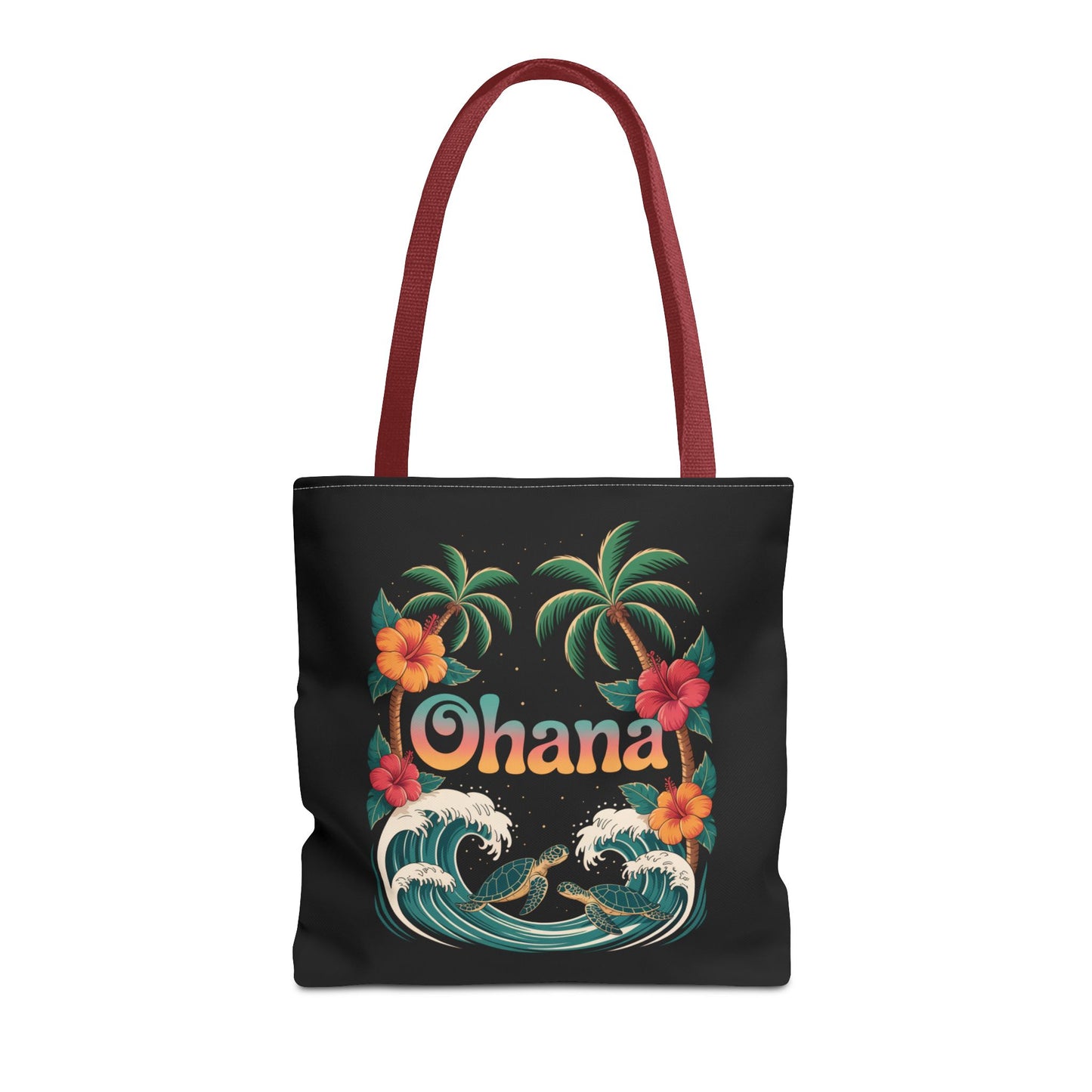 Ohana Tote Bag – Hawaiian Beach Tote with Sea Turtles & Palm Trees – Floral Tropical Reusable Bag, Summer Gift, Aesthetic Travel Purse