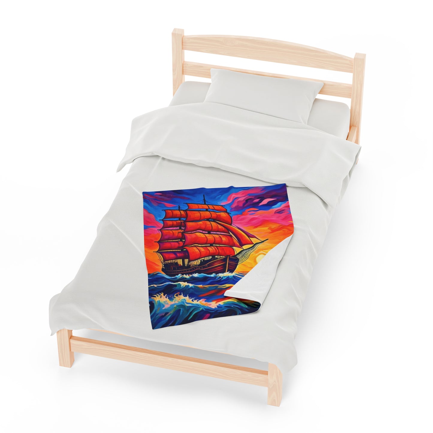 Plush Blanket - Sunset Ship Painting Design