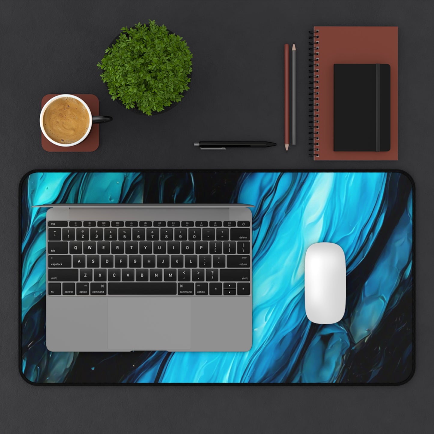 Elegant Blue Marble Desk Mat – Stylish Office Decor for Home and Workspaces