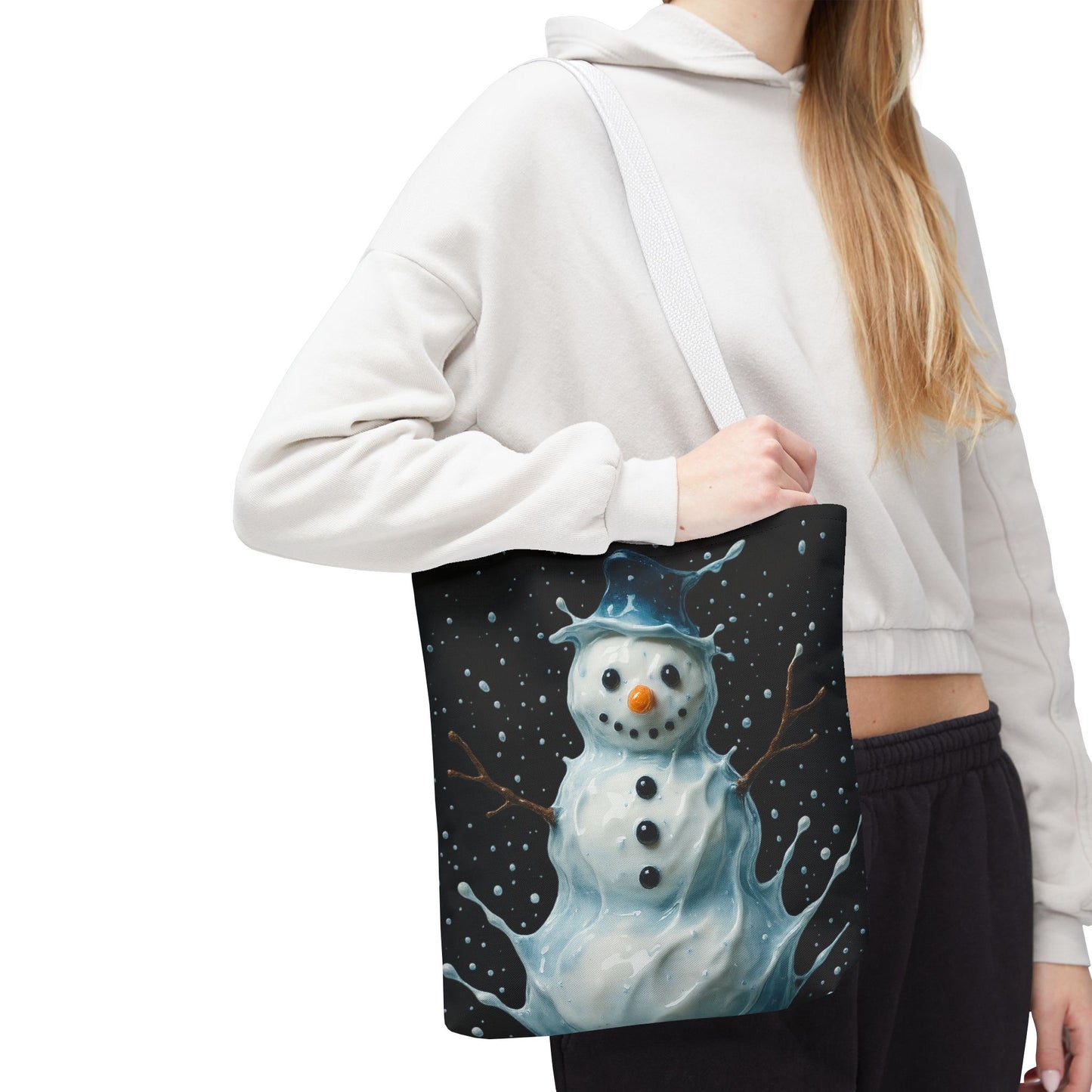 Winter Snowman Tote Bag, Festive Christmas Gift Bag, Holiday Shopping Tote, Snowy Season Accessory, Reusable Winter Art Bag For Everyday Use
