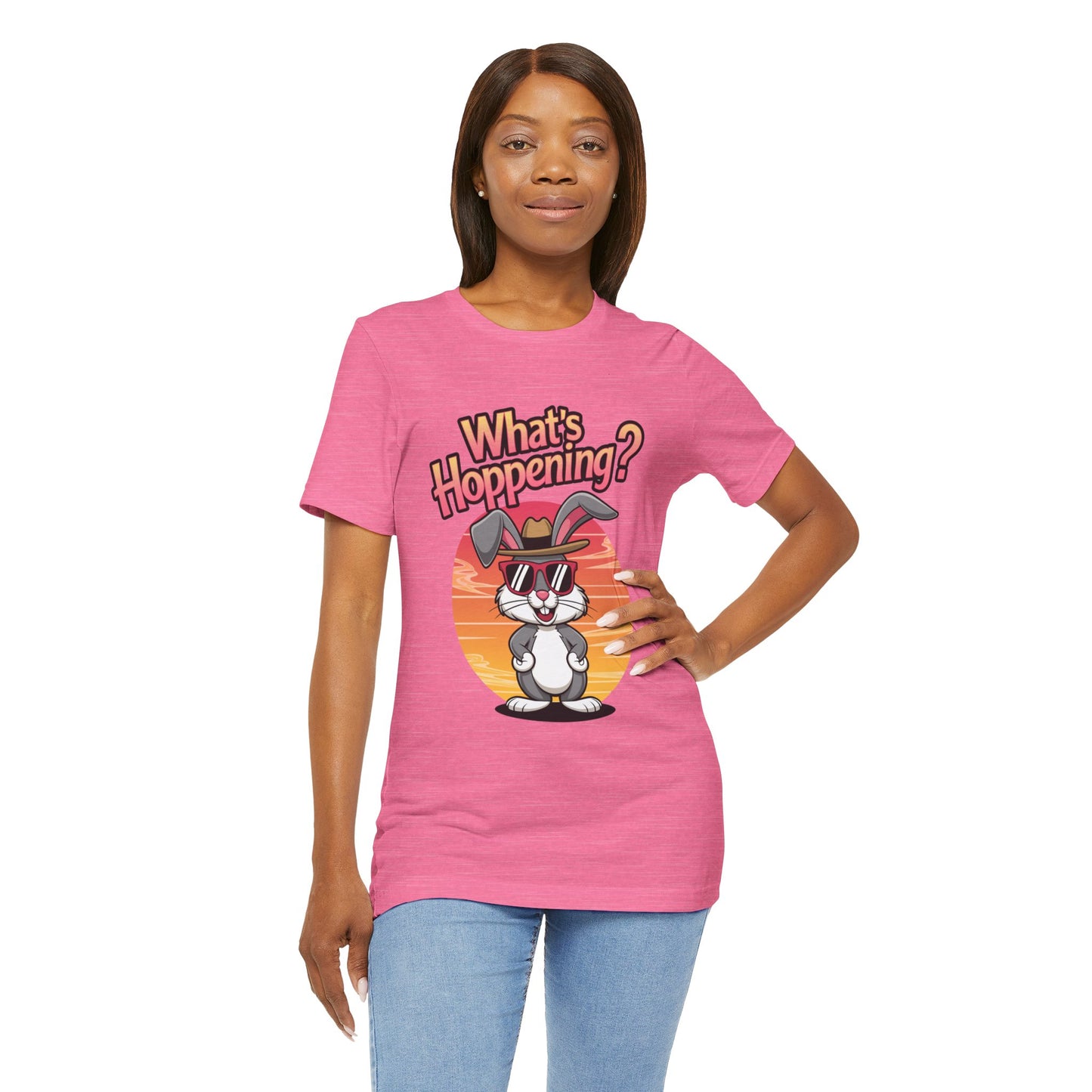What’s Hoppening Funny Bunny Shirt – Cute Rabbit Pun T-Shirt – Sunset Graphic Tee for Animal Lovers, Easter, and Pun Enthusiasts