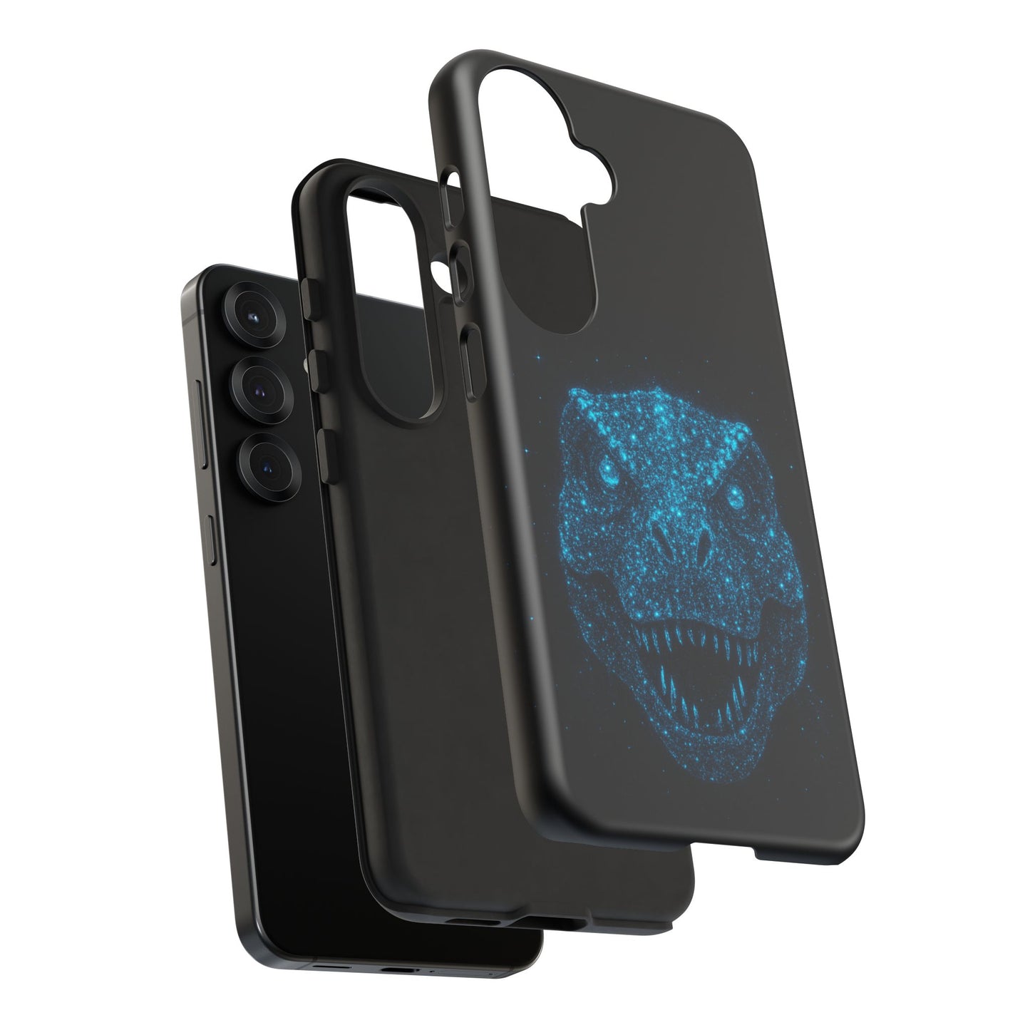 Bioluminescent T-Rex Samsung Case - Galaxy Tough Dual-Layer Cover, Cosmic Dino Particle Design, S25 S24 S23 Gift