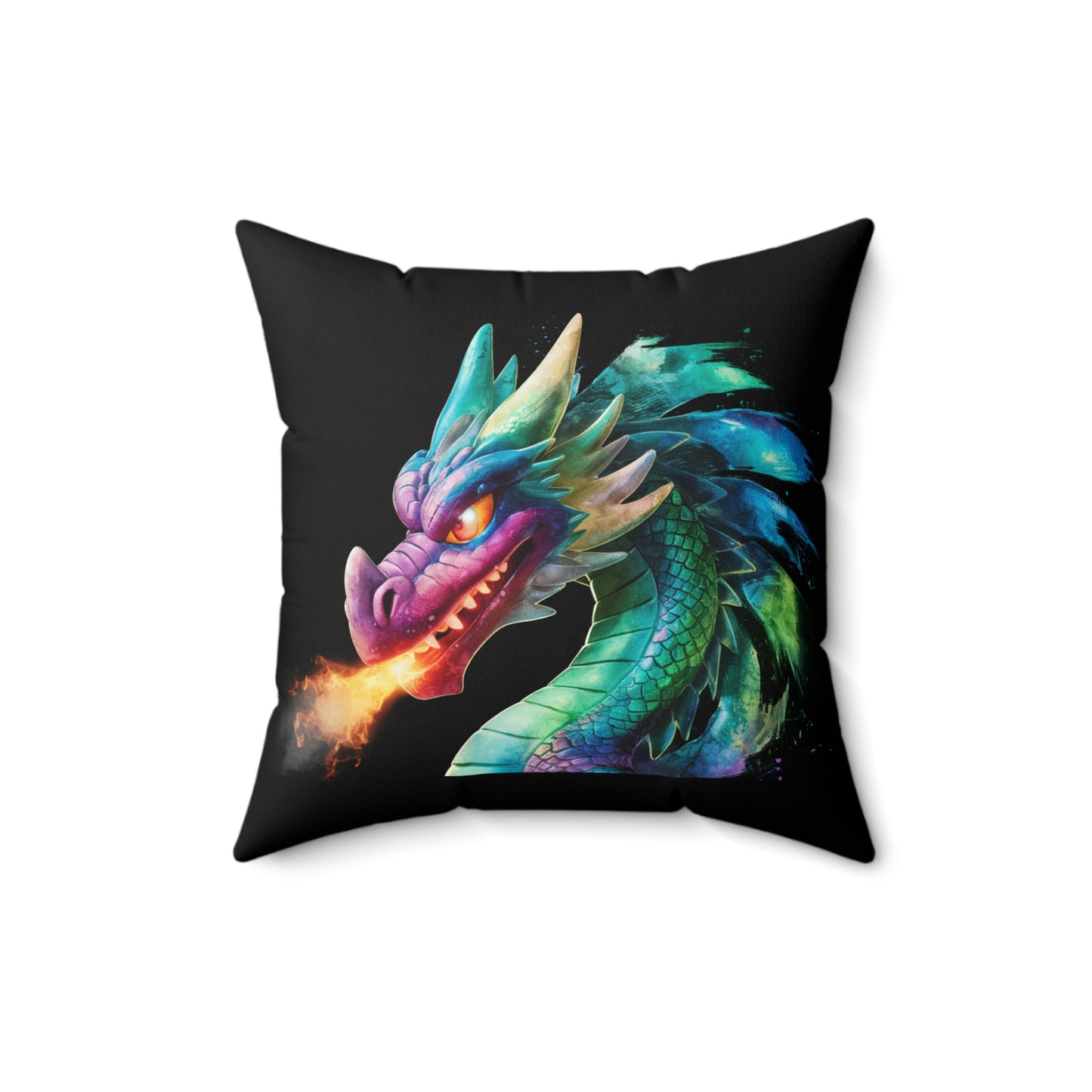 Colorful Fire Breathing Dragon Pillow | Fantasy Throw Pillow | Gamer Gift | Dragon Decor | Mythical Creature Cushion