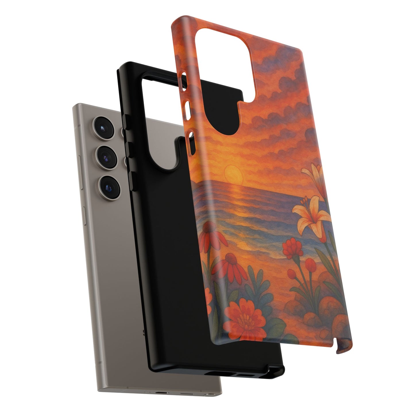 Samsung Case - Floral Ocean Sunset Watercolor Nautical Phone Case Beach Samsung Case Ocean Sunset Theme