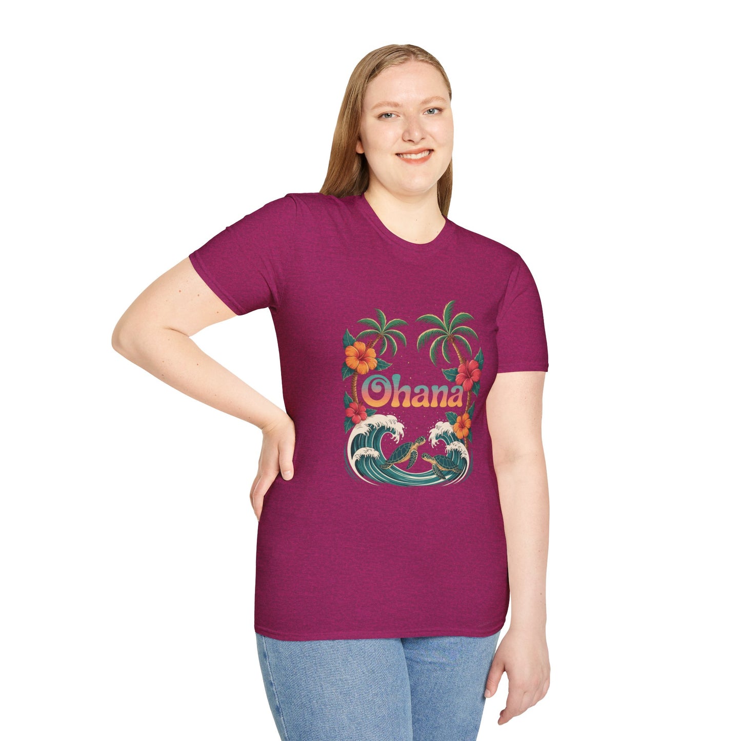 Ohana Shirt - Retro Hawaiian Sea Turtle & Palm Tree Graphic Tee - Tropical Beach Family Gift, Summer Vacation Aesthetic T-Shirt