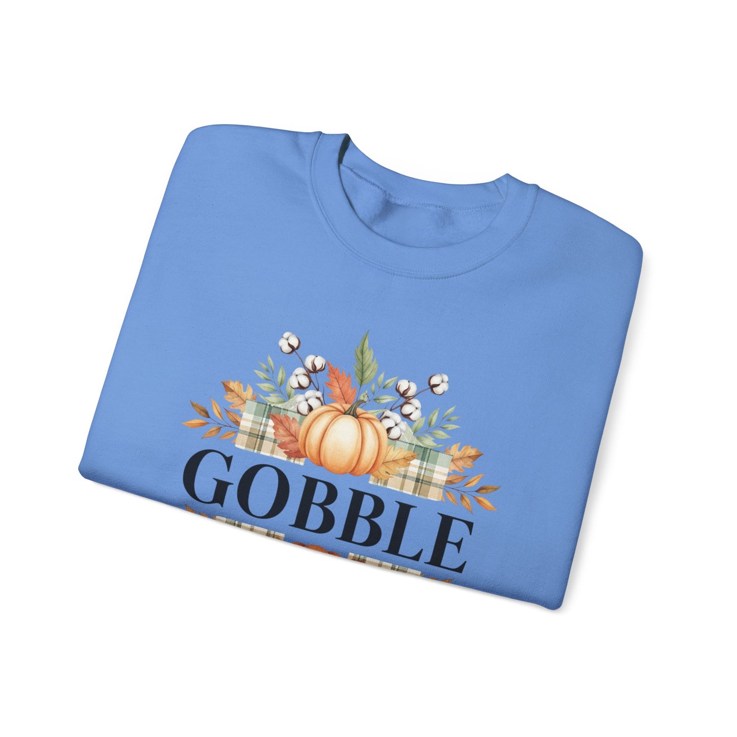 Gobble Turkey Sweatshirt, Thanksgiving Gobble Crewneck, Autumn Pumpkin Leaves Pullover, Fall Graphic Sweatshirt, Cozy Turkey Shirt