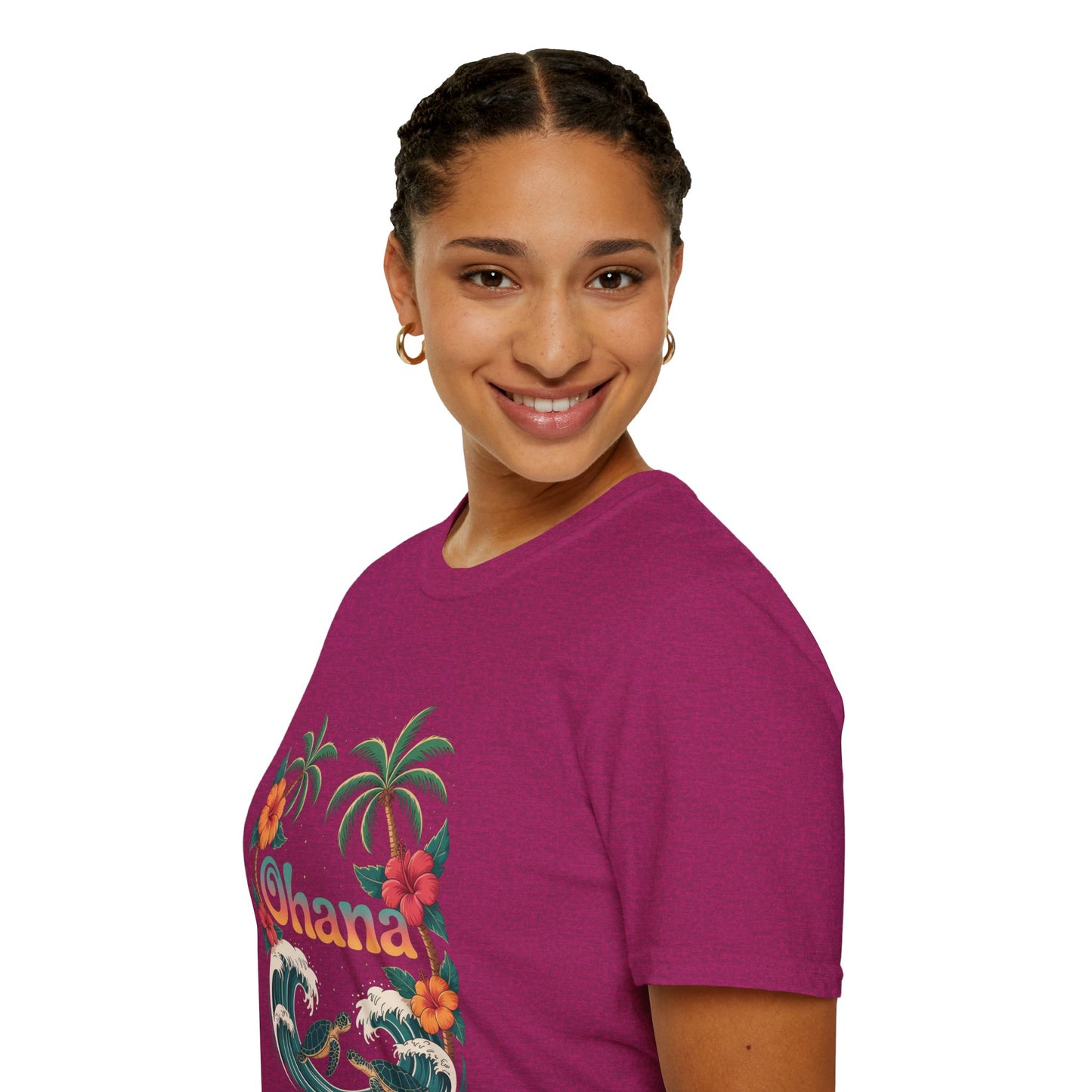 Ohana Shirt - Retro Hawaiian Sea Turtle & Palm Tree Graphic Tee - Tropical Beach Family Gift, Summer Vacation Aesthetic T-Shirt