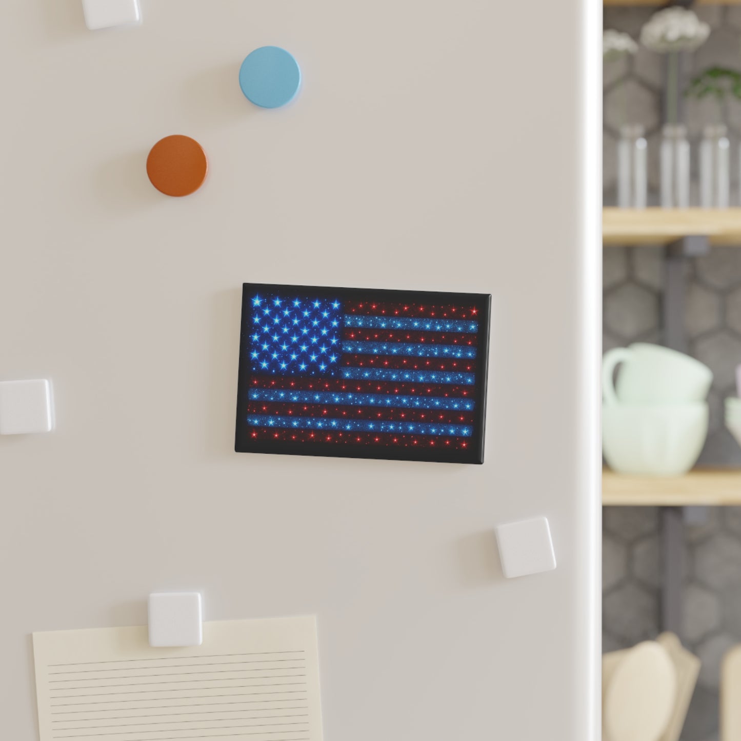Bioluminescent USA Flag Fridge Magnet - Patriotic Red White Blue Kitchen Décor, 4th of July Veteran Gift, American Pride Home Accent