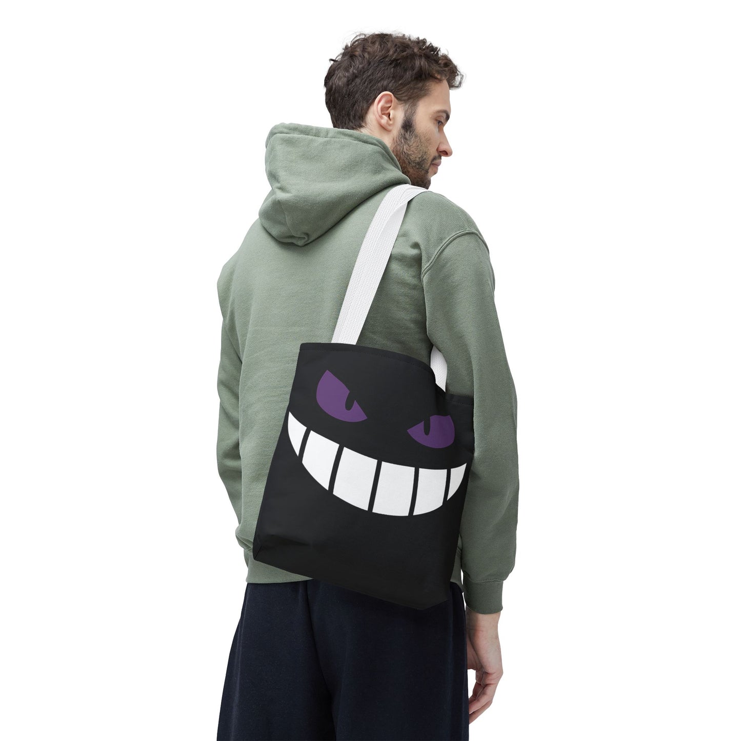 Evil Grin Tote Bag, Spooky Purple Eyes Reusable Shopping Bag, Creepy Cute Halloween Tote, Gothic Horror Canvas Bag, Gamer Room Accessory