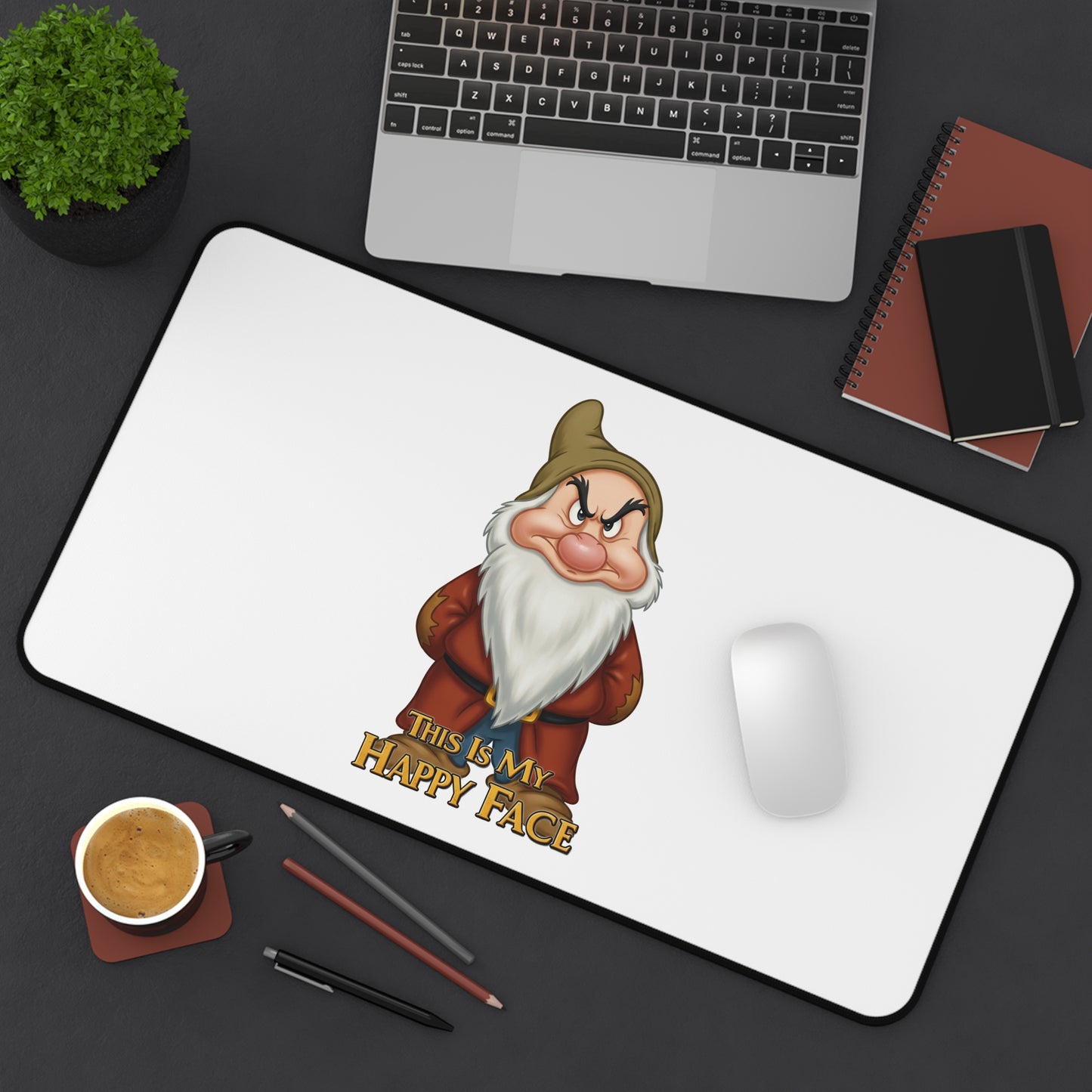Funny Mouse Pad/Desk Mat - 'This Is My Happy Face' Grumpy Dwarf Design