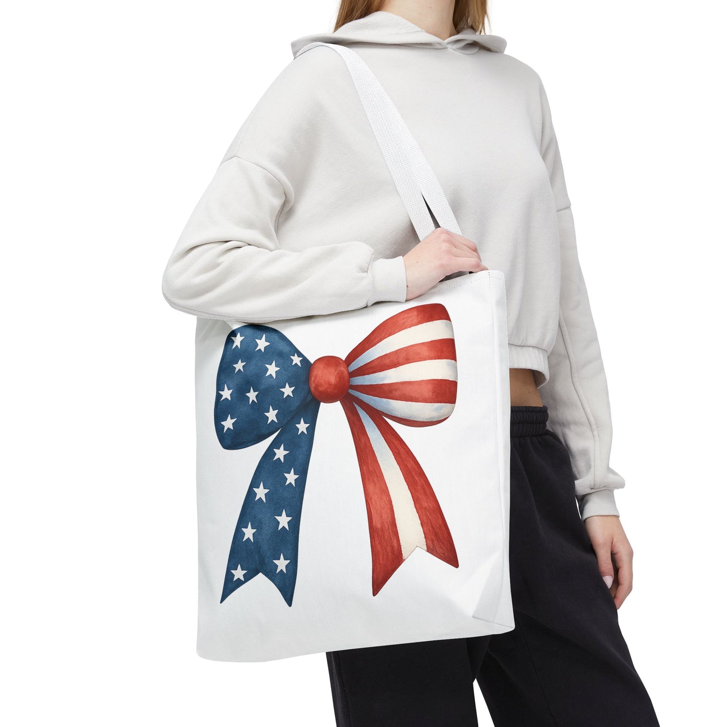 Patriotic Bow Tote Bag | 4th of July Reusable Bag | American Flag Tote | USA Stars Stripes Bag | Independence Day Gift | USA Market Bag