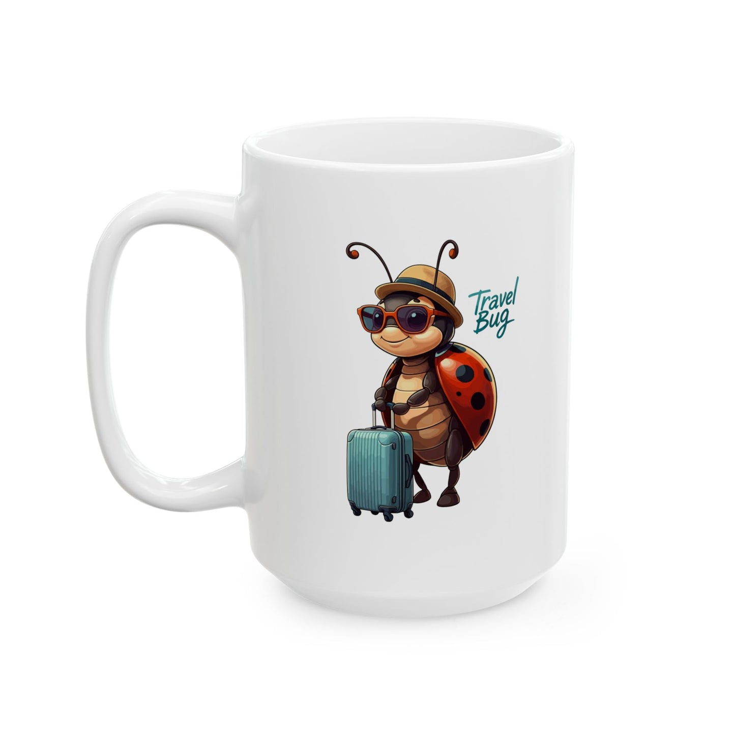 Travel Bug Coffee Mug – Cute Ladybug Traveler Ceramic Mug, Whimsical Travel Gift, Eco-Friendly Kitchen Cup for Bug Lovers
