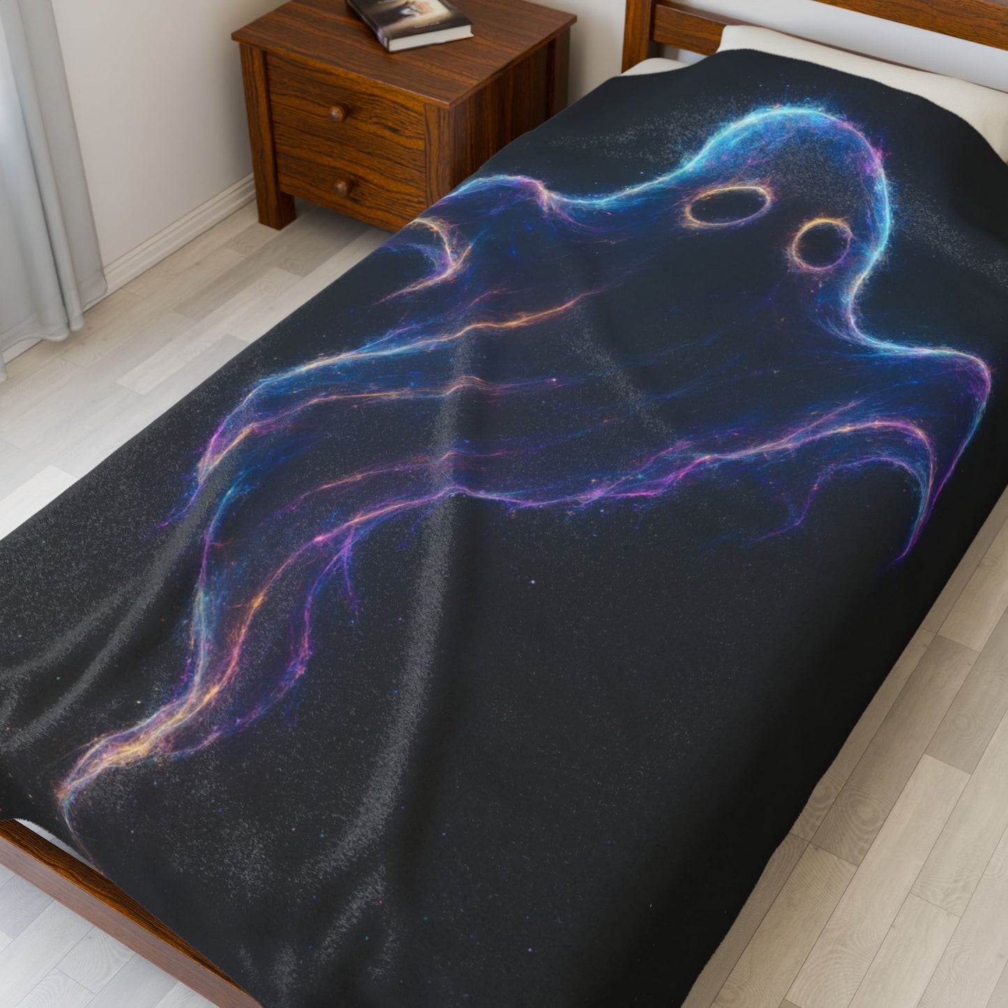 Galaxy Ghost Blanket, Halloween Throw Blanket, Spooky Cozy Decor, Ghost Lover Gift, Soft Plush Blanket, Cosmic Ghost Bedding