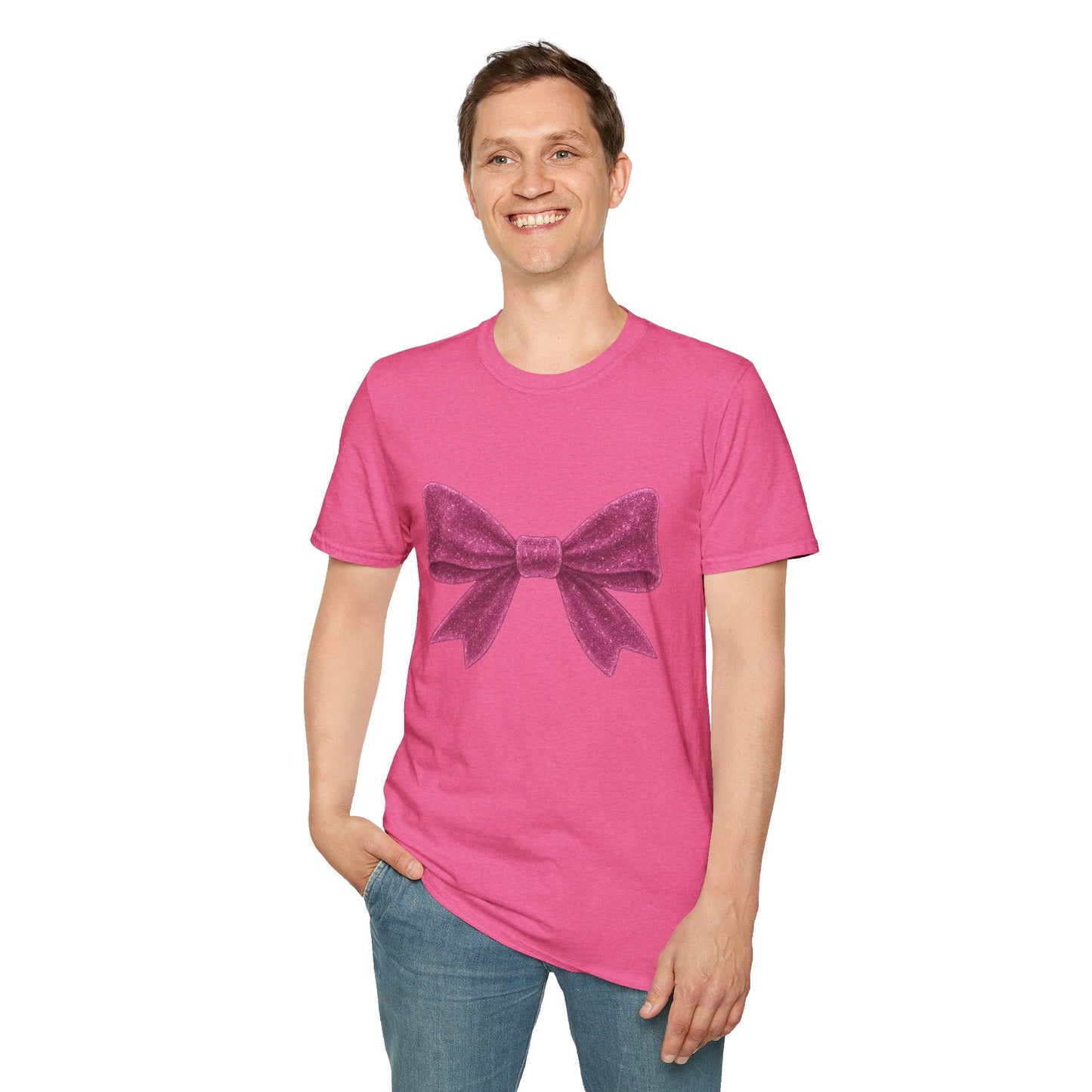 Feminine Pink Bow Graphic Tee | Coquette Bow T-Shirt | Sparkly Ribbon Shirt for Soft Girl Aesthetic | Gift for Her