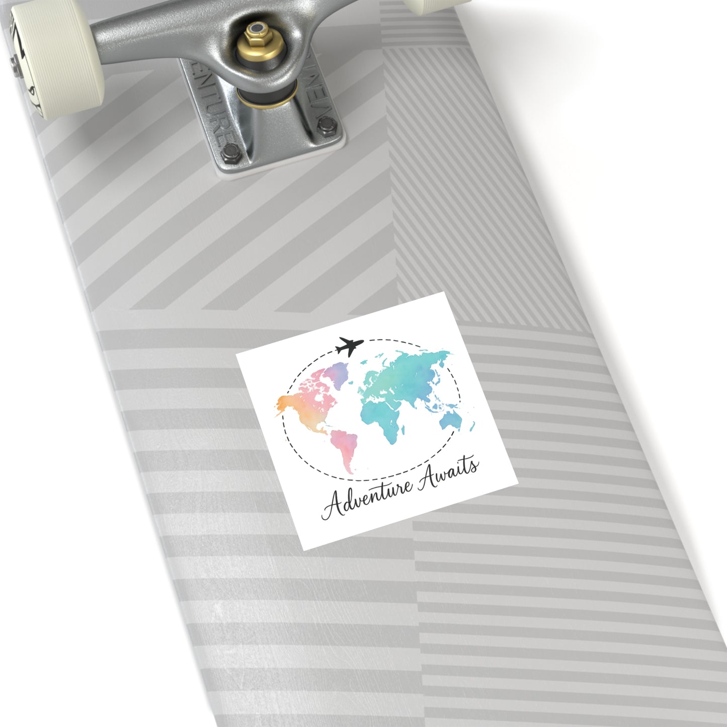 Watercolor Adventure Awaits World Map Sticker - Travel Vinyl Laptop Decal, Wanderlust Gift, Waterproof Aesthetic Globe Sticker