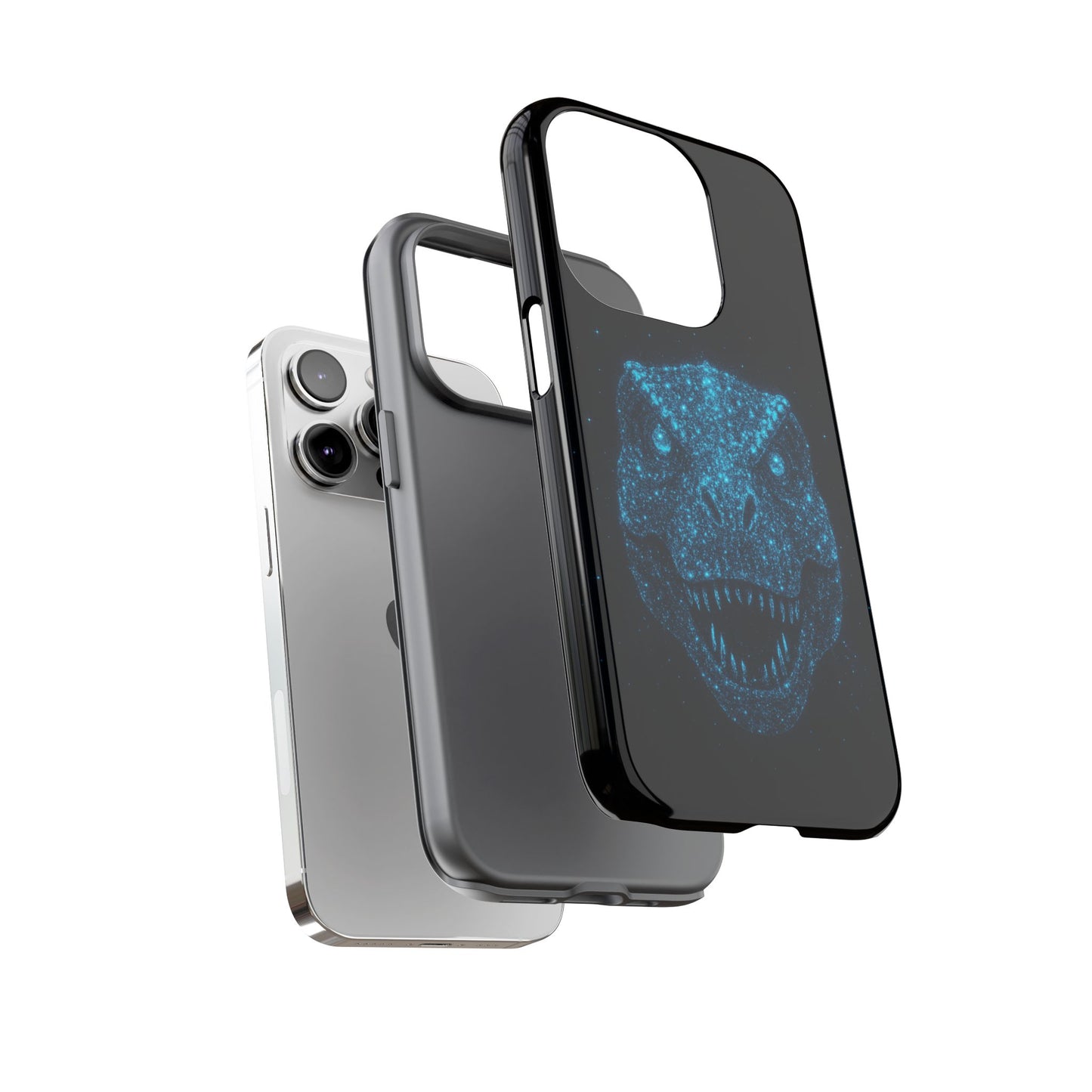 Bioluminescent Particle T-Rex iPhone Case - Galaxy-Style Cosmic Dino on Tough Dual-Layer Cover, Gift for Dino & Space Fans