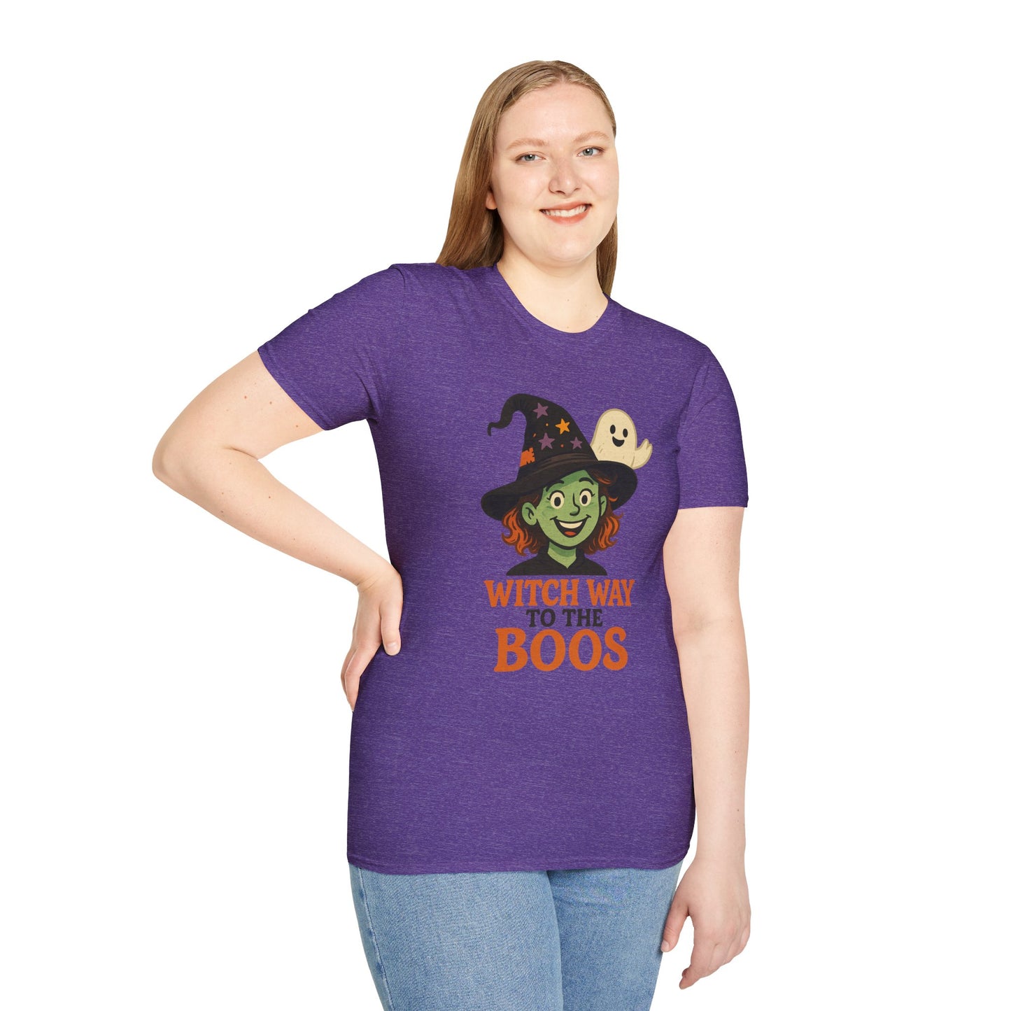 Witch Way to the Boos Halloween Shirt | Cute Witch and Ghost T-Shirt | Spooky Season Graphic Tee | Funny Halloween Costume Top