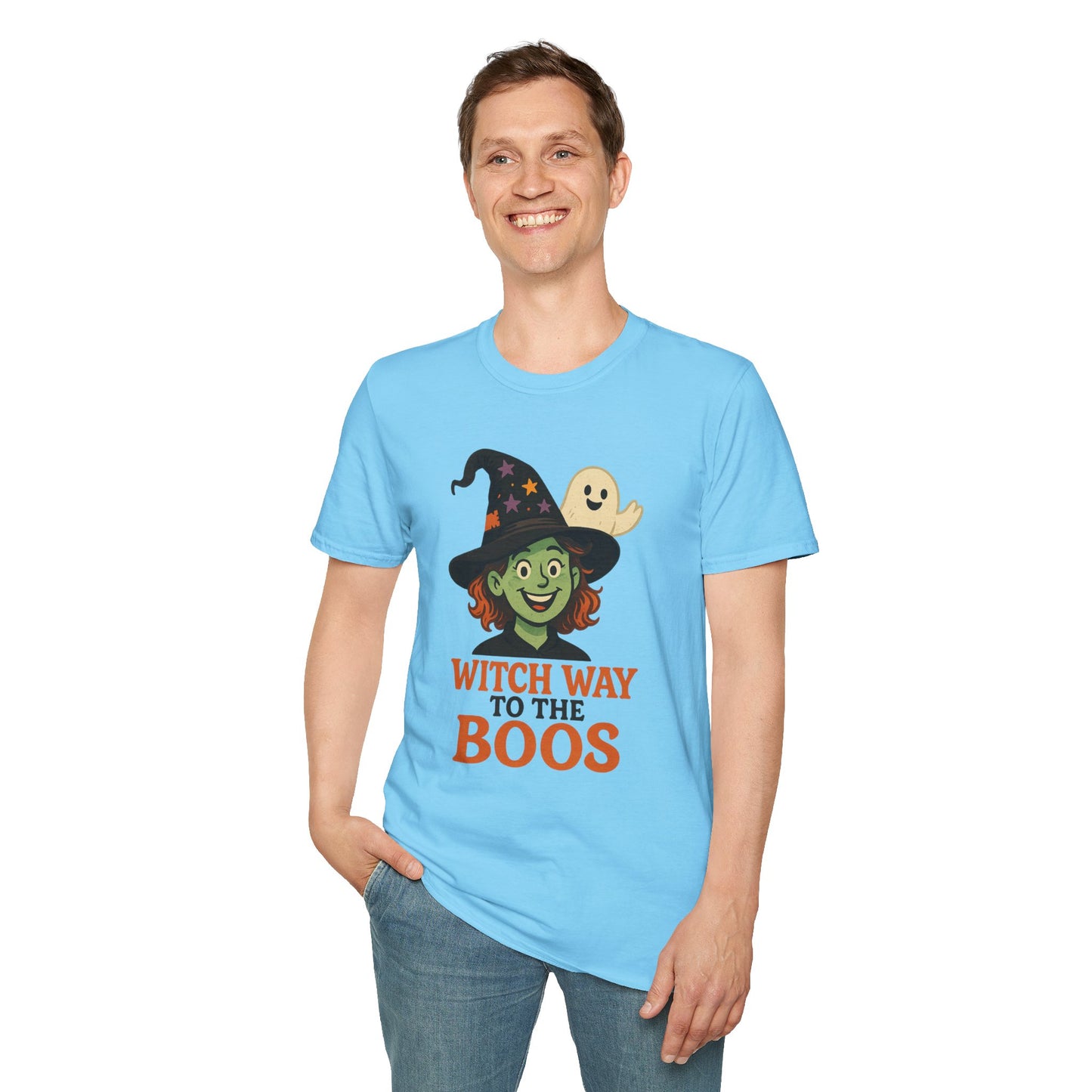 Witch Way to the Boos Halloween Shirt | Cute Witch and Ghost T-Shirt | Spooky Season Graphic Tee | Funny Halloween Costume Top