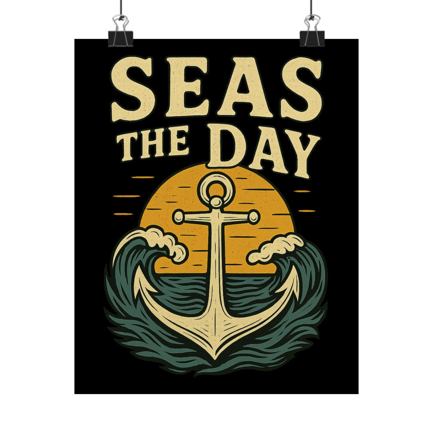 Poster - Seas the Day Anchor Sunset Design Nautical Decor Inspirational Reminder Beach Decoration