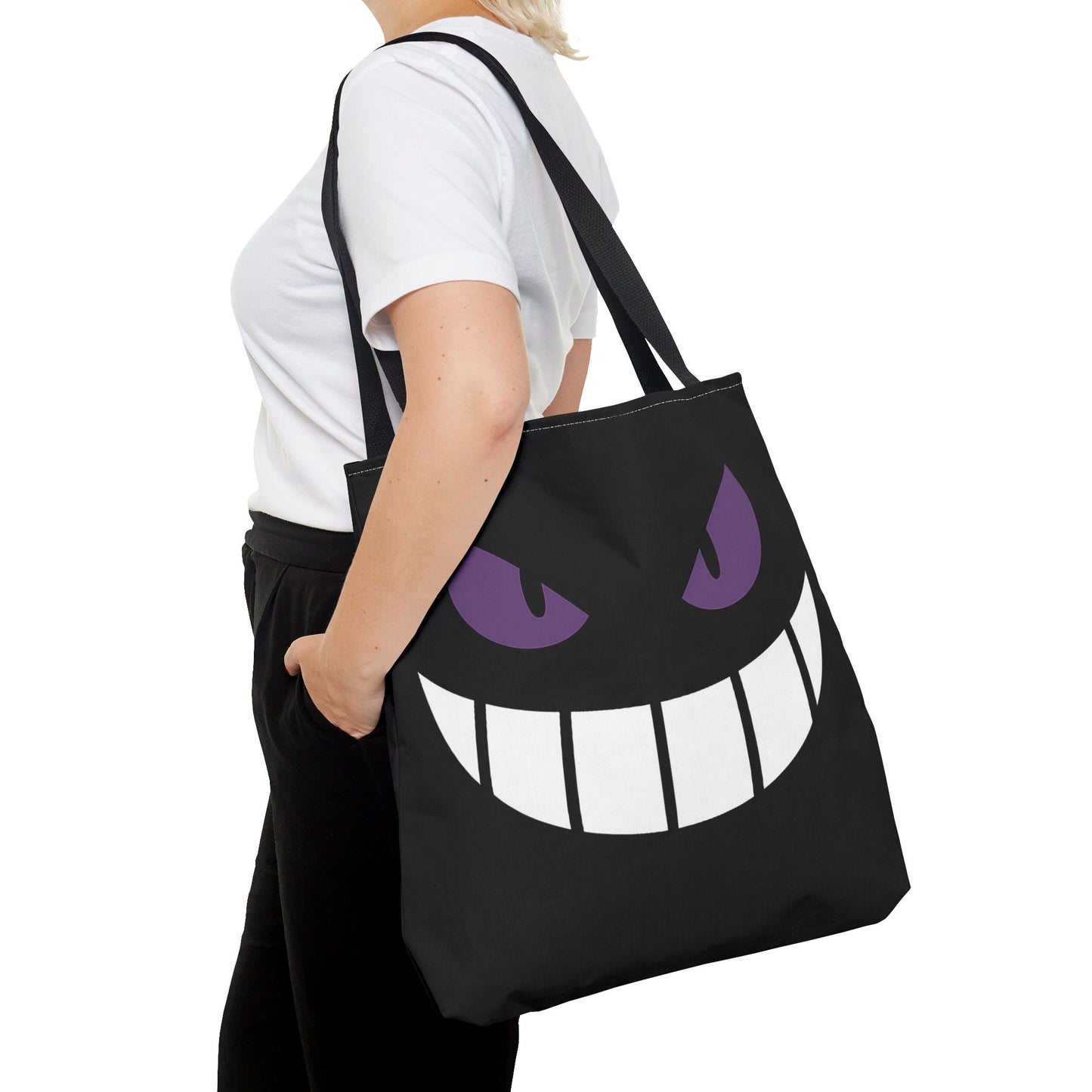 Evil Grin Tote Bag, Spooky Purple Eyes Reusable Shopping Bag, Creepy Cute Halloween Tote, Gothic Horror Canvas Bag, Gamer Room Accessory