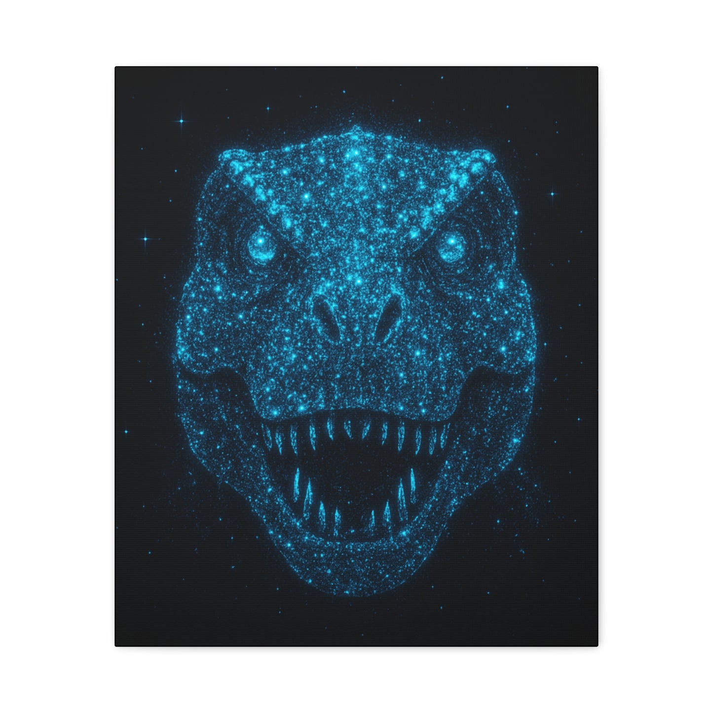 T-Rex Canvas Art - Blue Bioluminescent Particles Dinosaur Wall Decor, Modern Sci-Fi Bedroom Print, Kids and Adult Room Art Gift