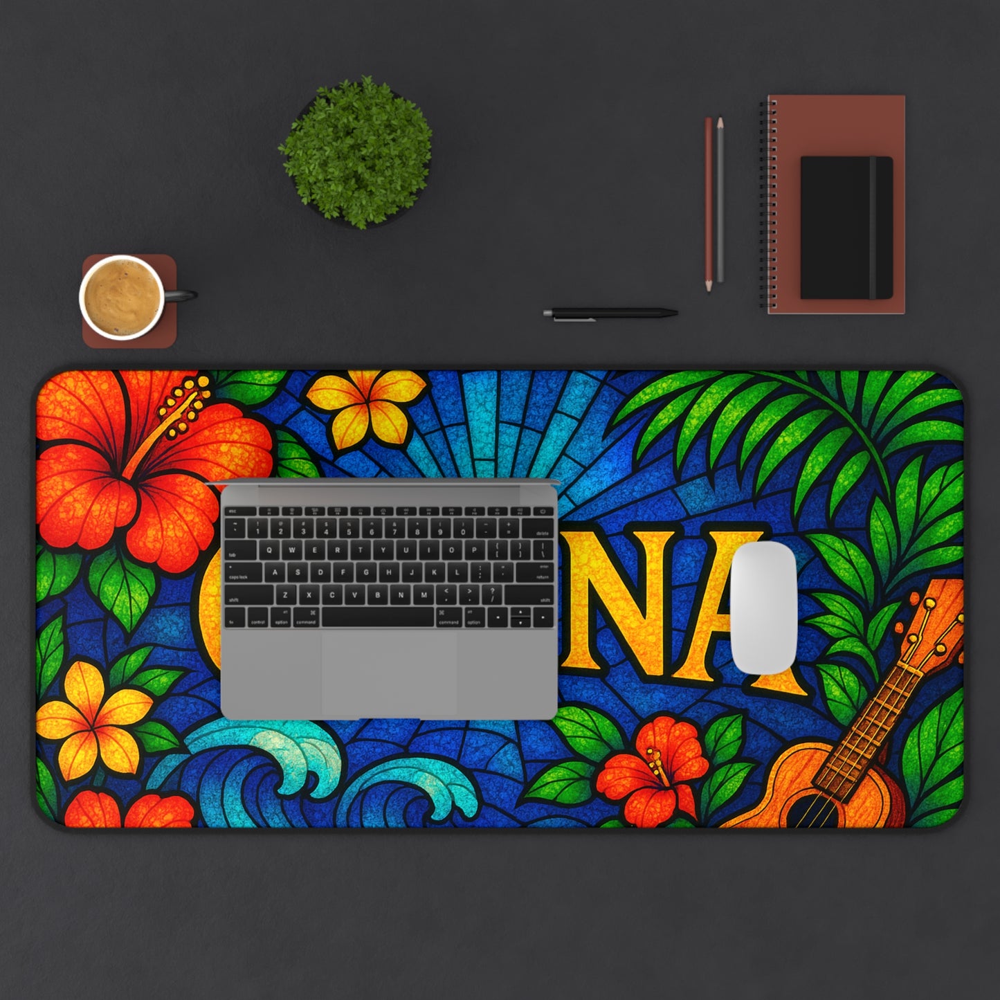 Ohana Desk Mat – Tropical Floral Mouse Pad, Hawaiian Office Decor, Extended Gaming Mat