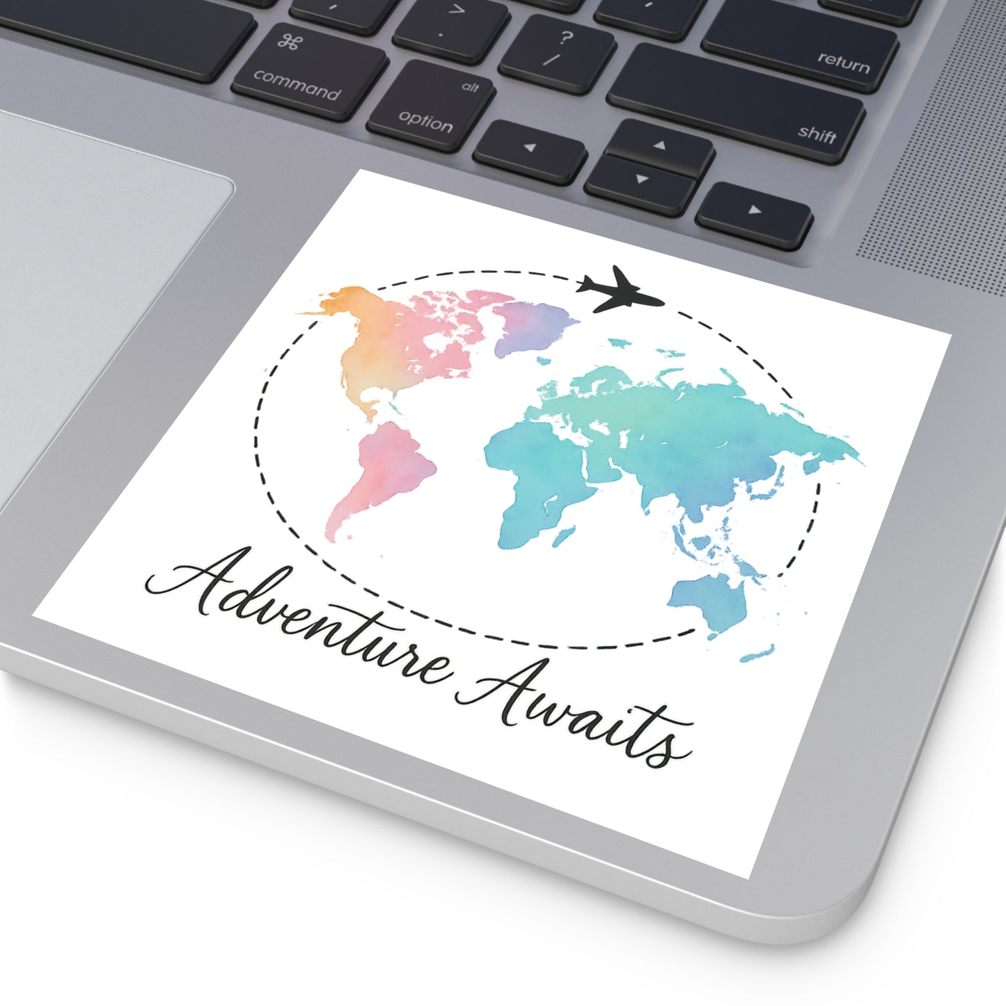 Watercolor Adventure Awaits World Map Sticker - Travel Vinyl Laptop Decal, Wanderlust Gift, Waterproof Aesthetic Globe Sticker