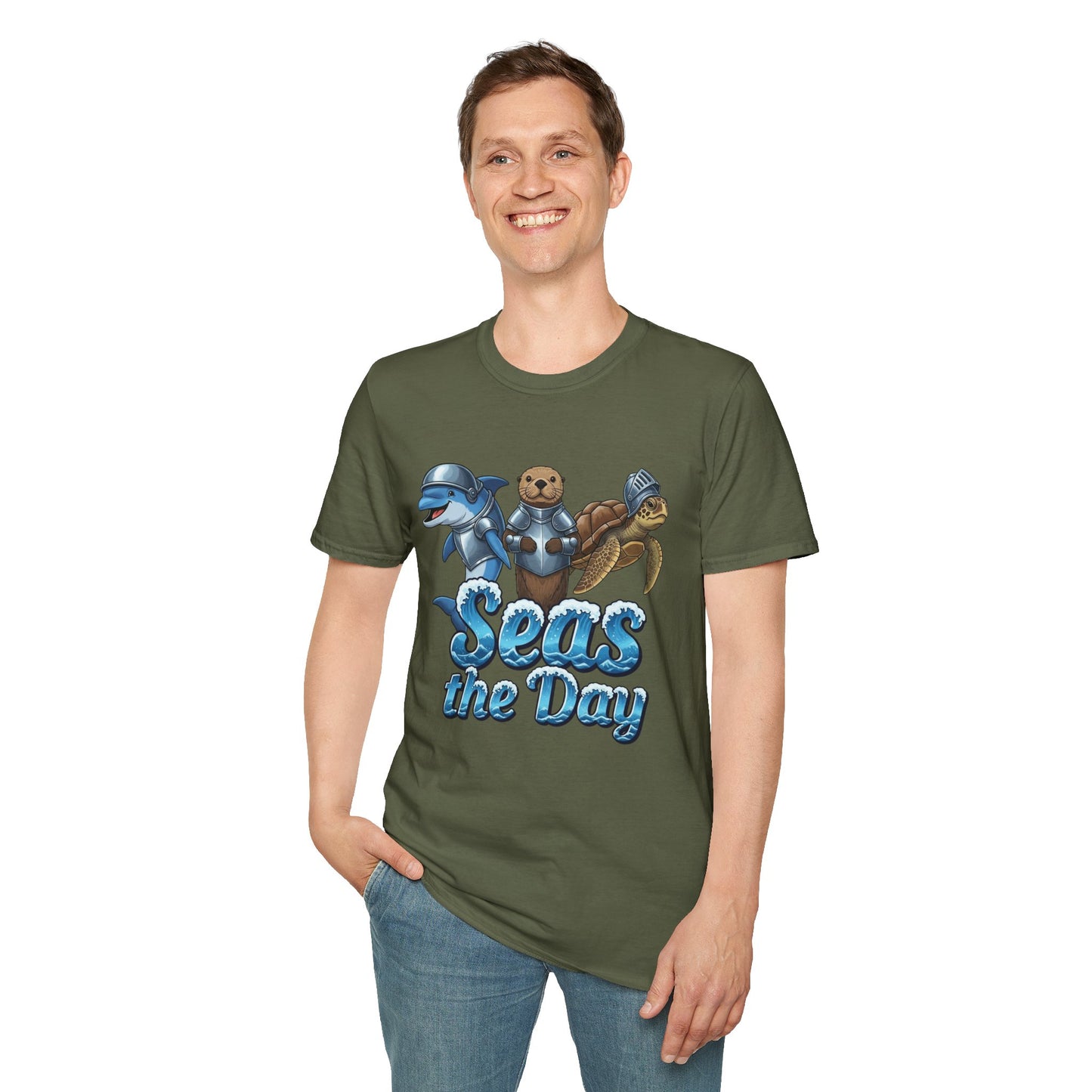 Seas the Day Shirt | Ocean Knight Animals Dolphin Otter Turtle Graphic Tee | Funny Sea Life Adventure Tee | Gift for Beach Lovers