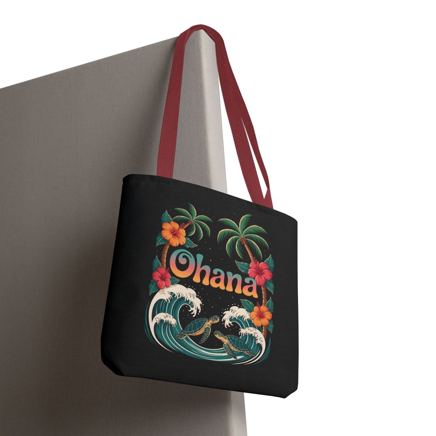 Ohana Tote Bag – Hawaiian Beach Tote with Sea Turtles & Palm Trees – Floral Tropical Reusable Bag, Summer Gift, Aesthetic Travel Purse