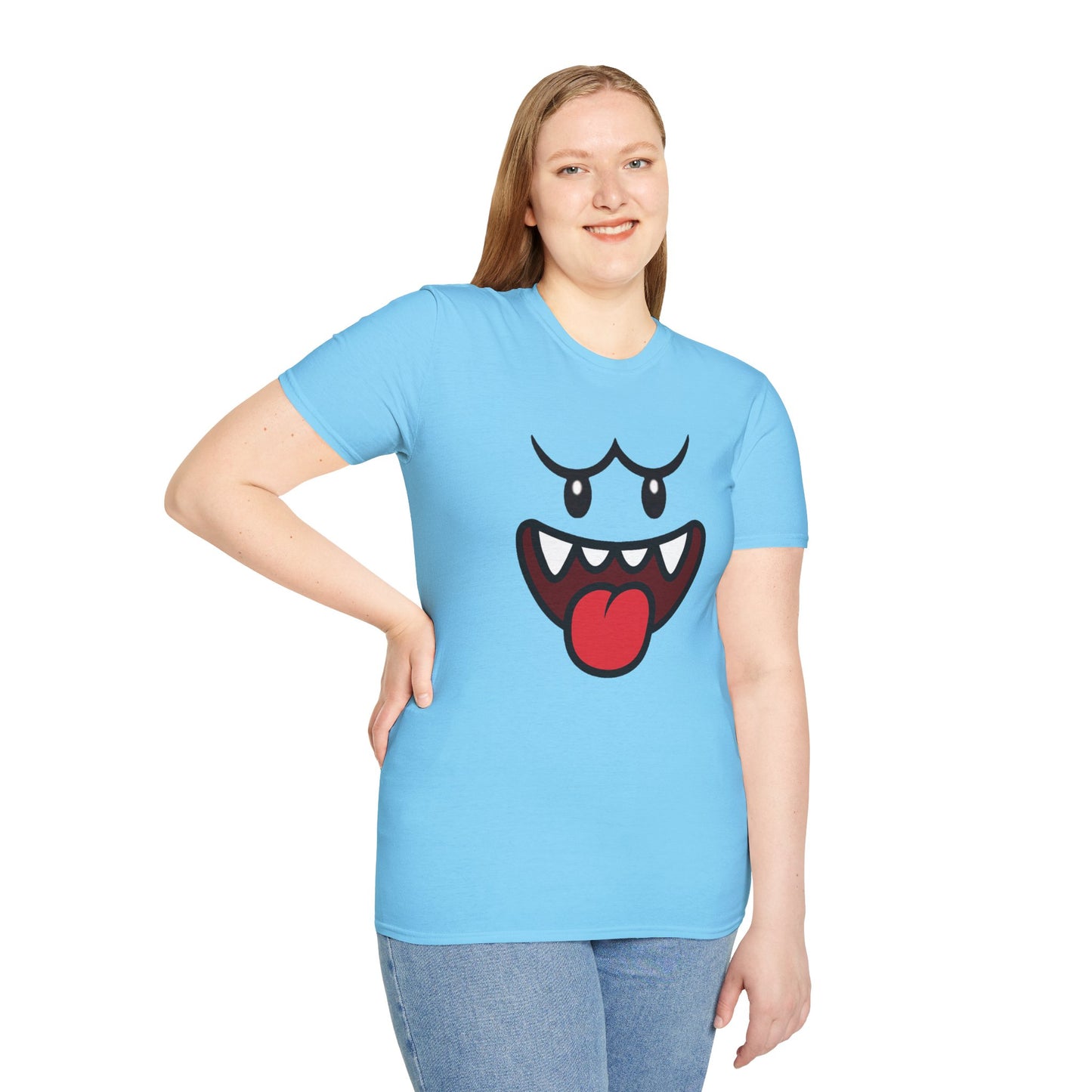 Ghost Face Graphic T-Shirt – Funny Spooky Cute Retro Halloween Tee, Y2K Nostalgia Bold Design, Soft Cotton, Fall Gift Shirt