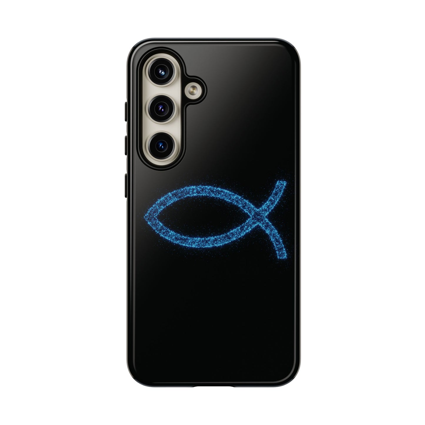 Blue Glitter Fish Symbol Samsung Phone Case - Durable & Stylish for Faith Enthusiasts