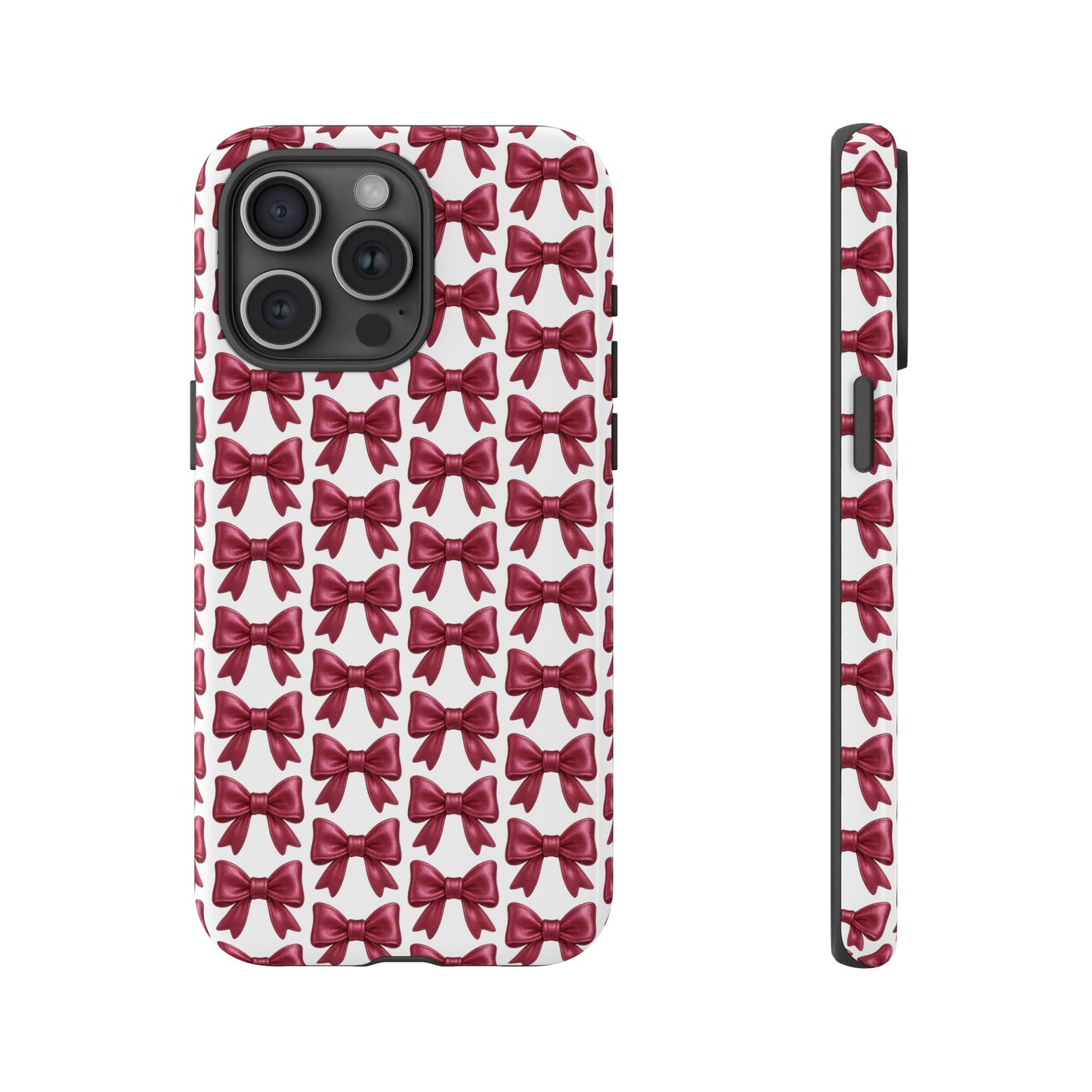 Coquette Bow iPhone Case - Burgundy Ribbon Pattern Phone Cover, Girly Aesthetic Accessory, Cute Gift for Her