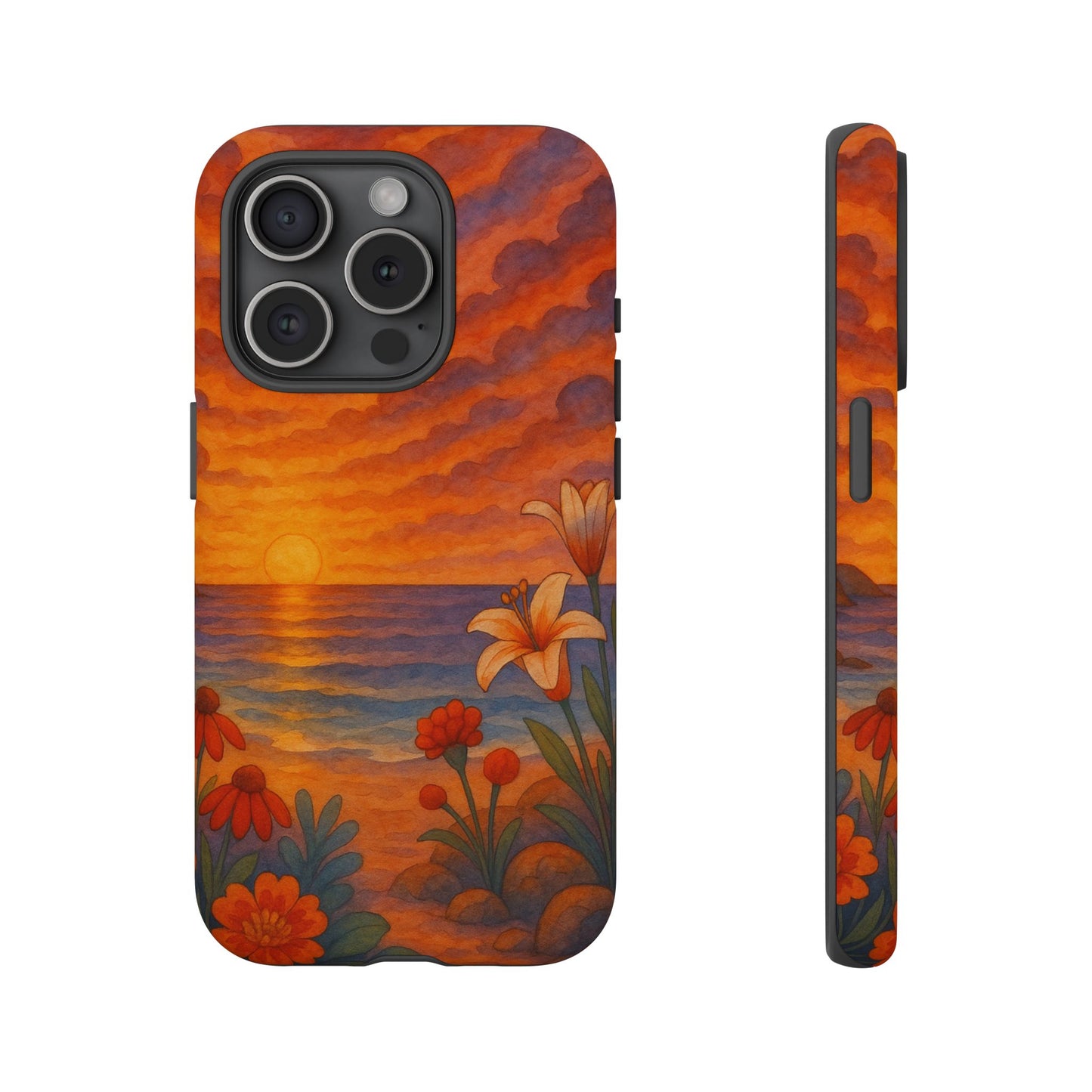 iPhone Case - Floral Ocean Sunset Watercolor Tough Case Nautical Phone Case Beach iPhone Case Ocean Sunset Theme
