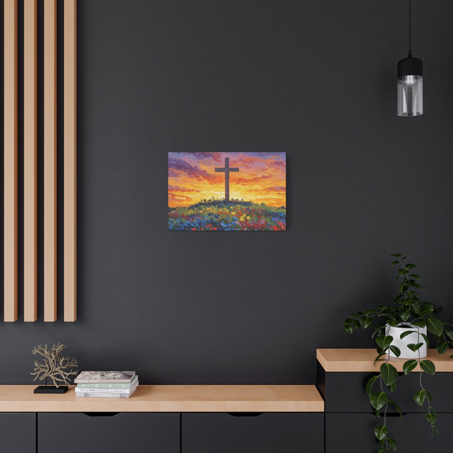 Van Gogh Inspired Inspirational Stretched Canvas Art - Sunset Cross Landscape