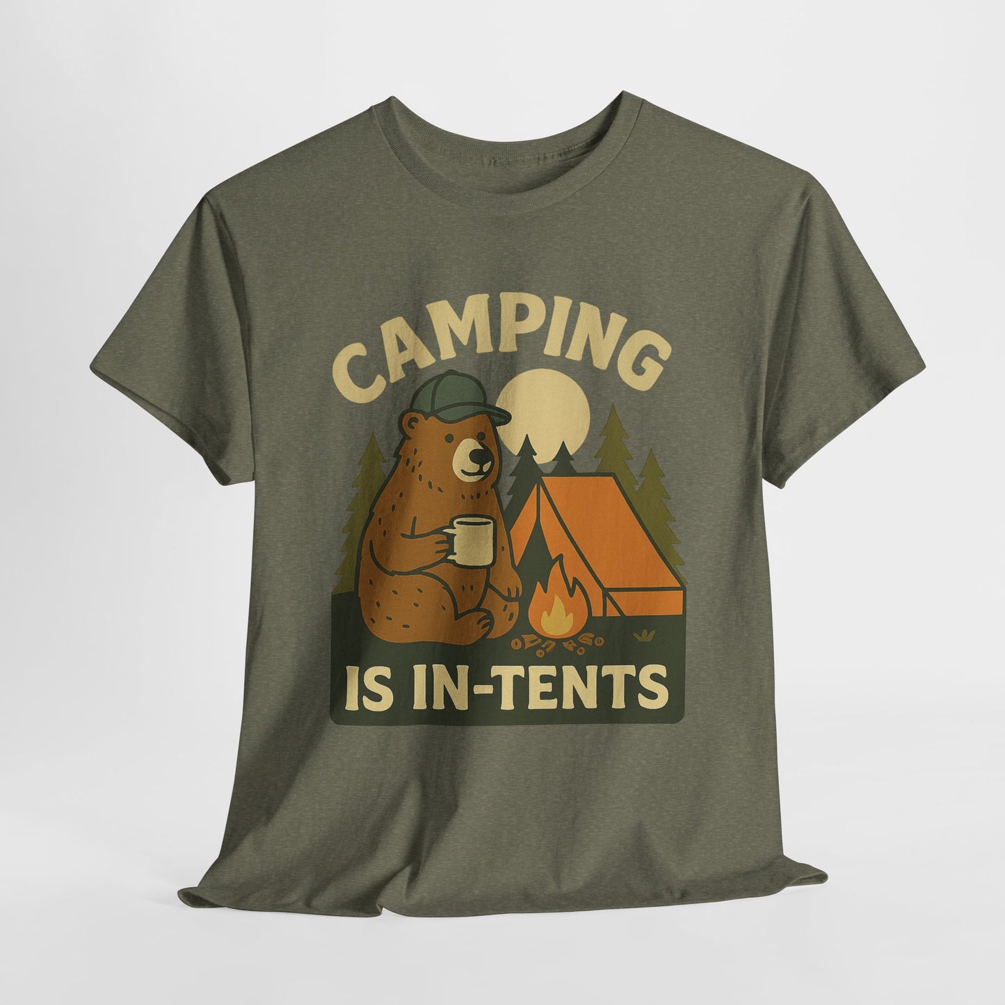 Camping Is In-Tents Funny Bear Camping Tee - Cute Outdoorsy Pun Shirt - Retro Campfire Graphic, Nature Lover Gift, Unisex Adventure Apparel