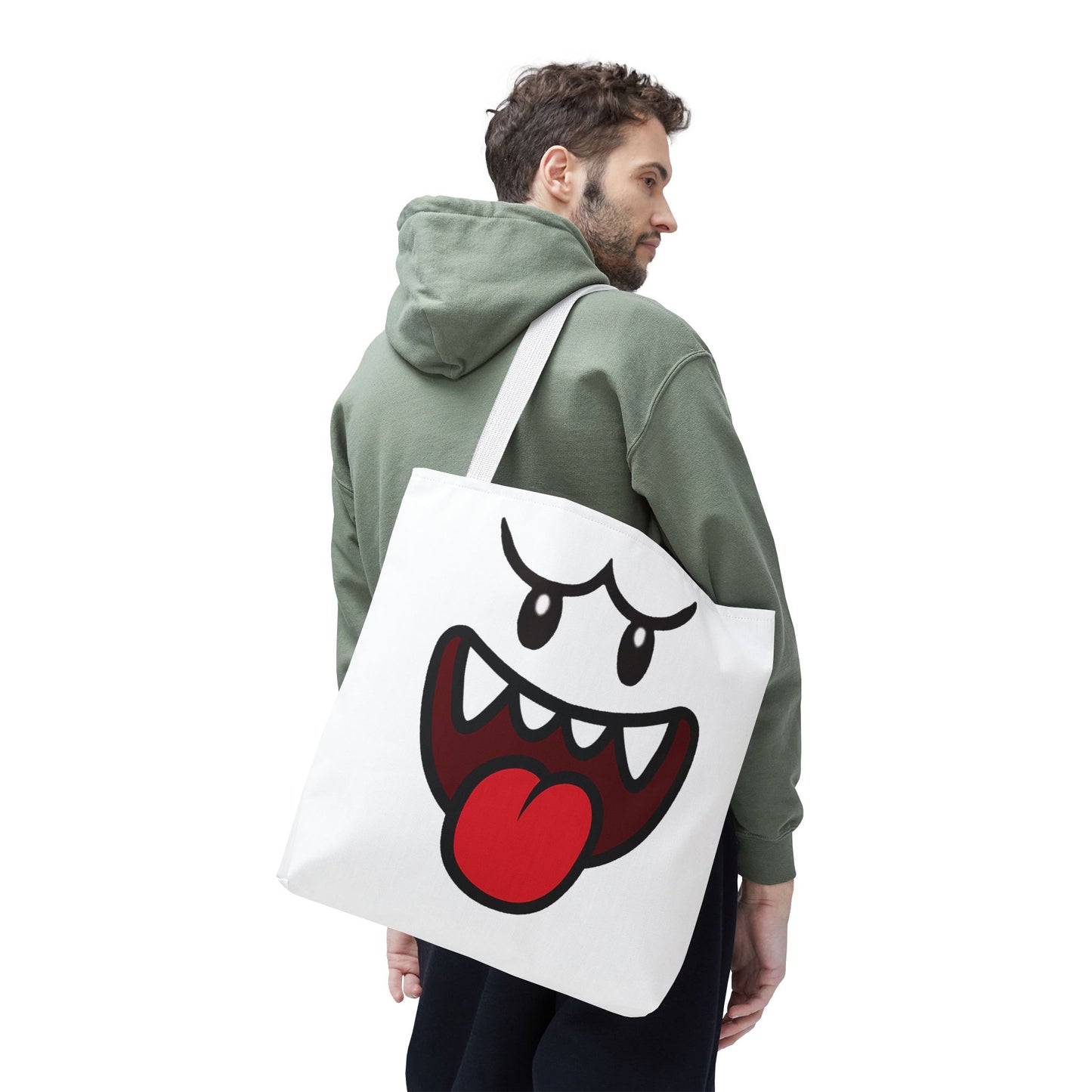Funny Ghost Face Tote Bag, Spooky Halloween Shopping Bag, Creepy Cute Gamer Tote, Novelty Reusable Canvas Bag, Horror Themed Trick or Treat Bag