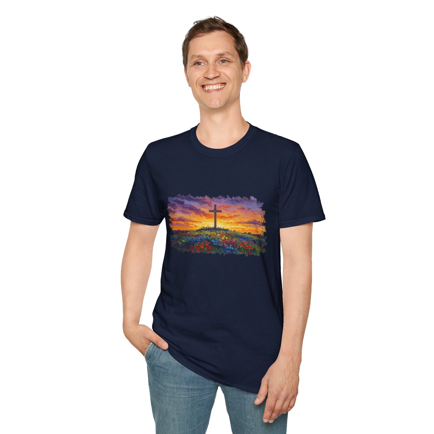Van Gogh-Style Cross Sunset T-Shirt | Christian Faith Tee, Impressionist Nature Cross Shirt, Sunset Religious Art, Faith & Landscape Gift