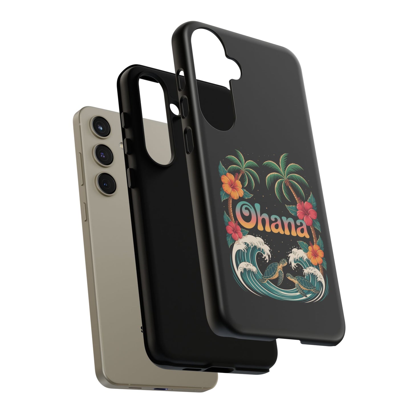 Tropical Ohana Samsung Case - Summer Beach Phone Cover - Hawaiian Palm & Hibiscus Design - Rugged & Glossy Protector for Galaxy