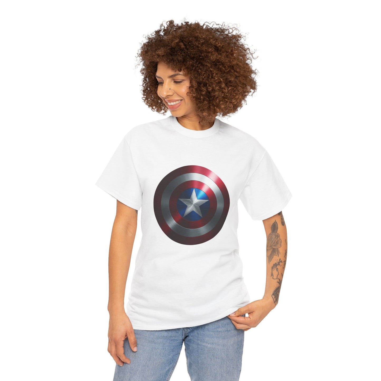 Patriotic Hero Shield Shirt – Star Emblem Graphic Tee – Super Soldier Gift – Comic Inspired Unisex Shirt – Cosplay Convention Top