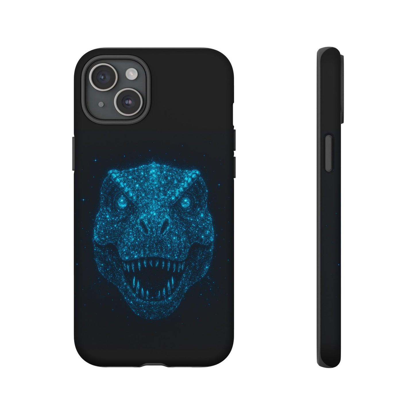 Bioluminescent Particle T-Rex iPhone Case - Galaxy-Style Cosmic Dino on Tough Dual-Layer Cover, Gift for Dino & Space Fans