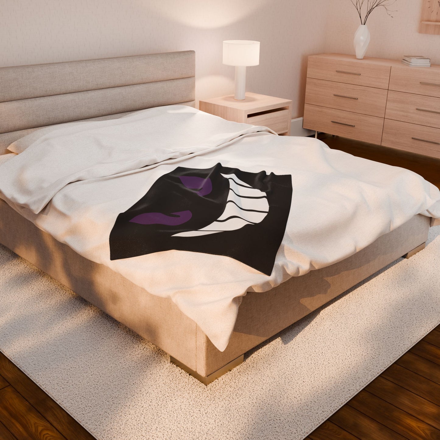 Evil Grin Blanket, Spooky Purple Eyes Throw Blanket, Creepy Cute Gamer Room Decor, Halloween Horror Bedding, Gothic Cozy Plush Blanket
