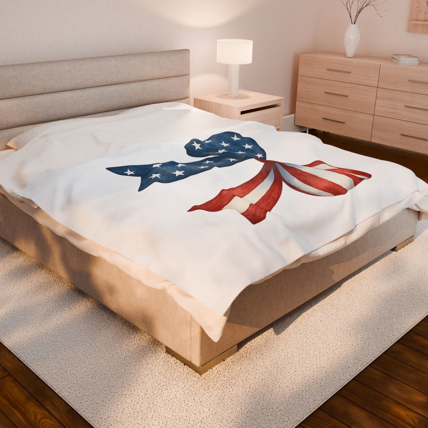 Patriotic Bow USA Blanket | 4th of July Throw | American Flag Blanket | USA Stars Stripes Decor | Cozy Fourth of July Gift | USA Home Decor