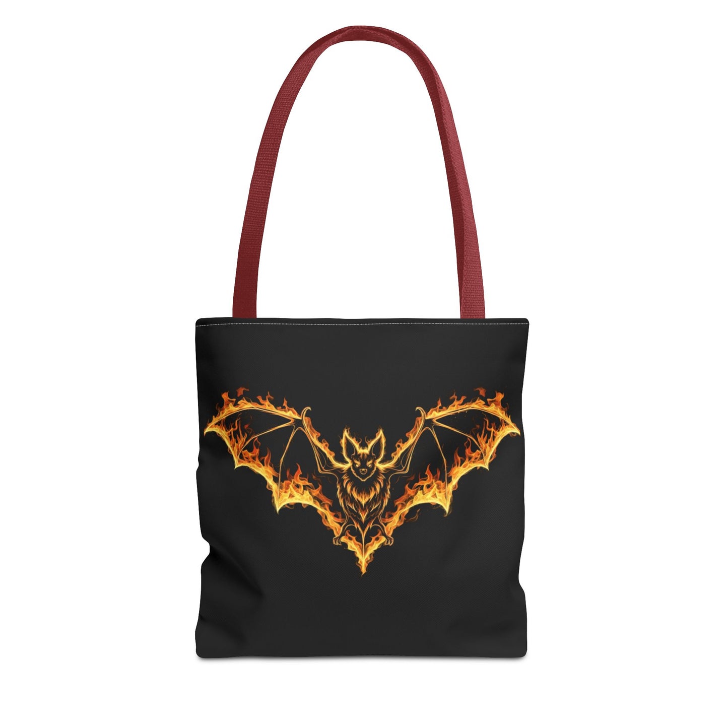 Flaming Bat Tote Bag, Gothic Halloween Canvas Tote, Fiery Wing Bat Design Tote, Spooky Season Accessory, Gothic Gift Tote