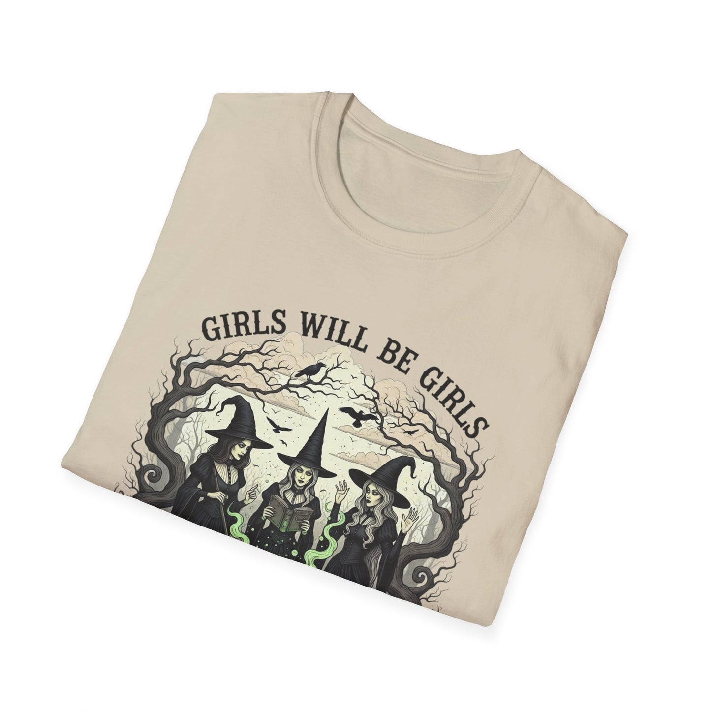 Girls Will Be Girls Witch Tee - Witches Brewing Cauldron Shirt - Halloween Witchy Vintage Feminist Spooky Gift for Women