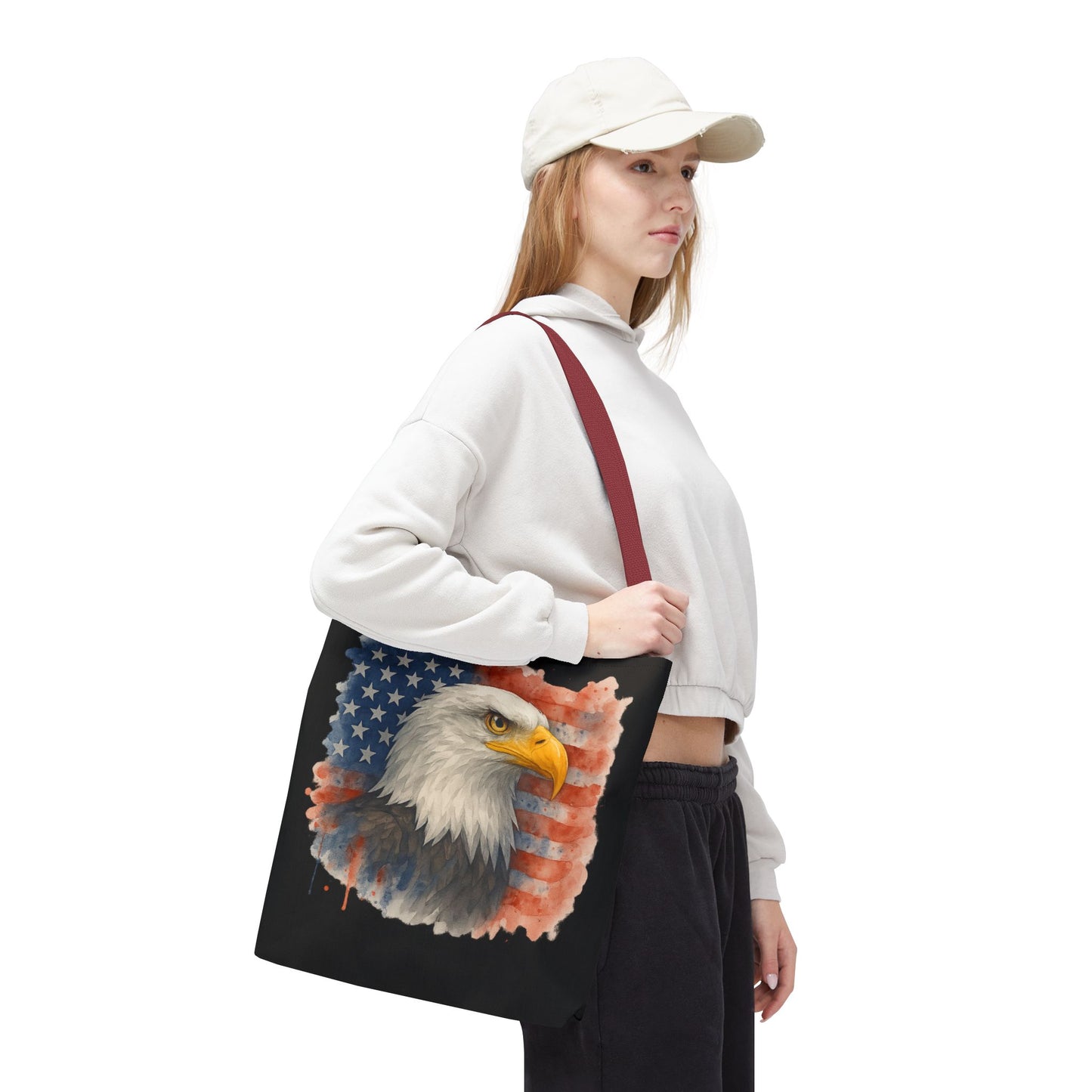 Patriotic Tote Bag with American Flag and Bald Eagle Watercolor Print 4th of July Bag Memorial Day Tote Veteran's Day Tote Bag