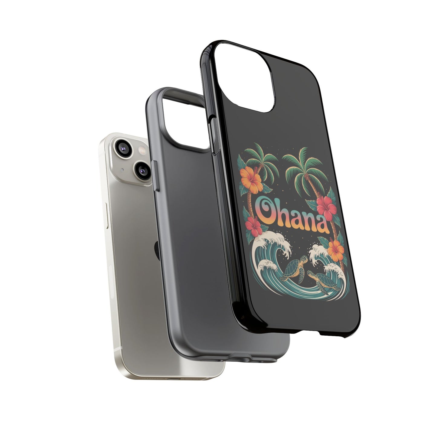 Tropical Ohana iPhone Case - Beach Vibes Cover with Palms, Hibiscus and Turtles - Rugged and Glossy Summer Phone Protector