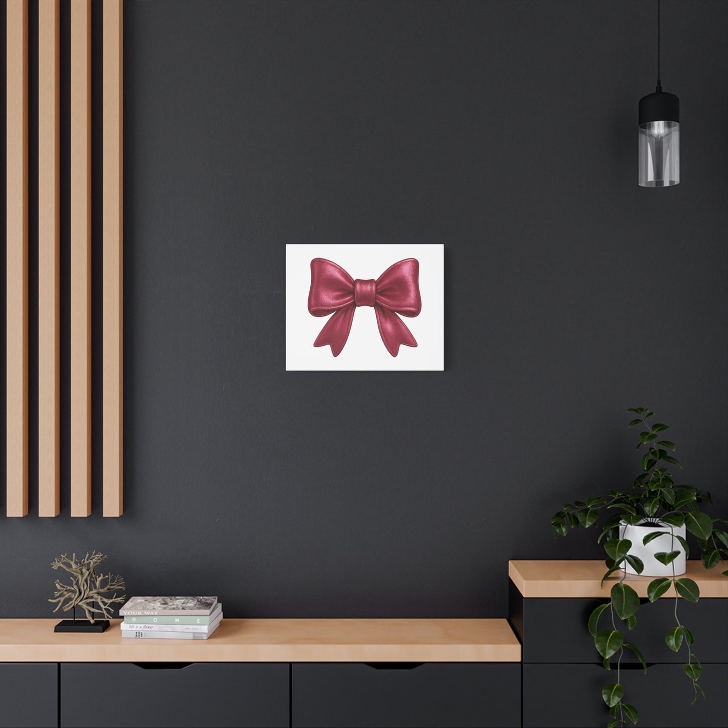 Red Bow Canvas Wall Art – Modern Christmas Decor, Gift for Her, Glam Room Wall Print, Elegant Ribbon Artwork